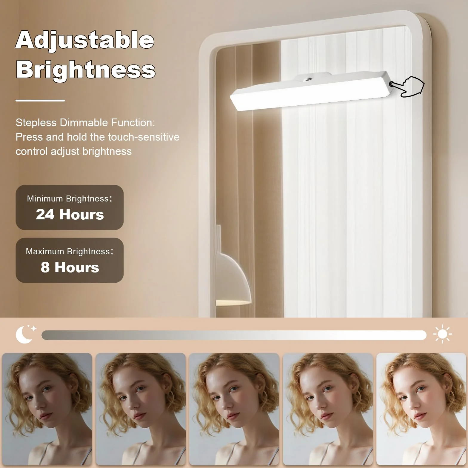 Lámpara Sin Cables LED Recargable 4000mAH para Espejo de Maquillaje con Brillo Ajustable