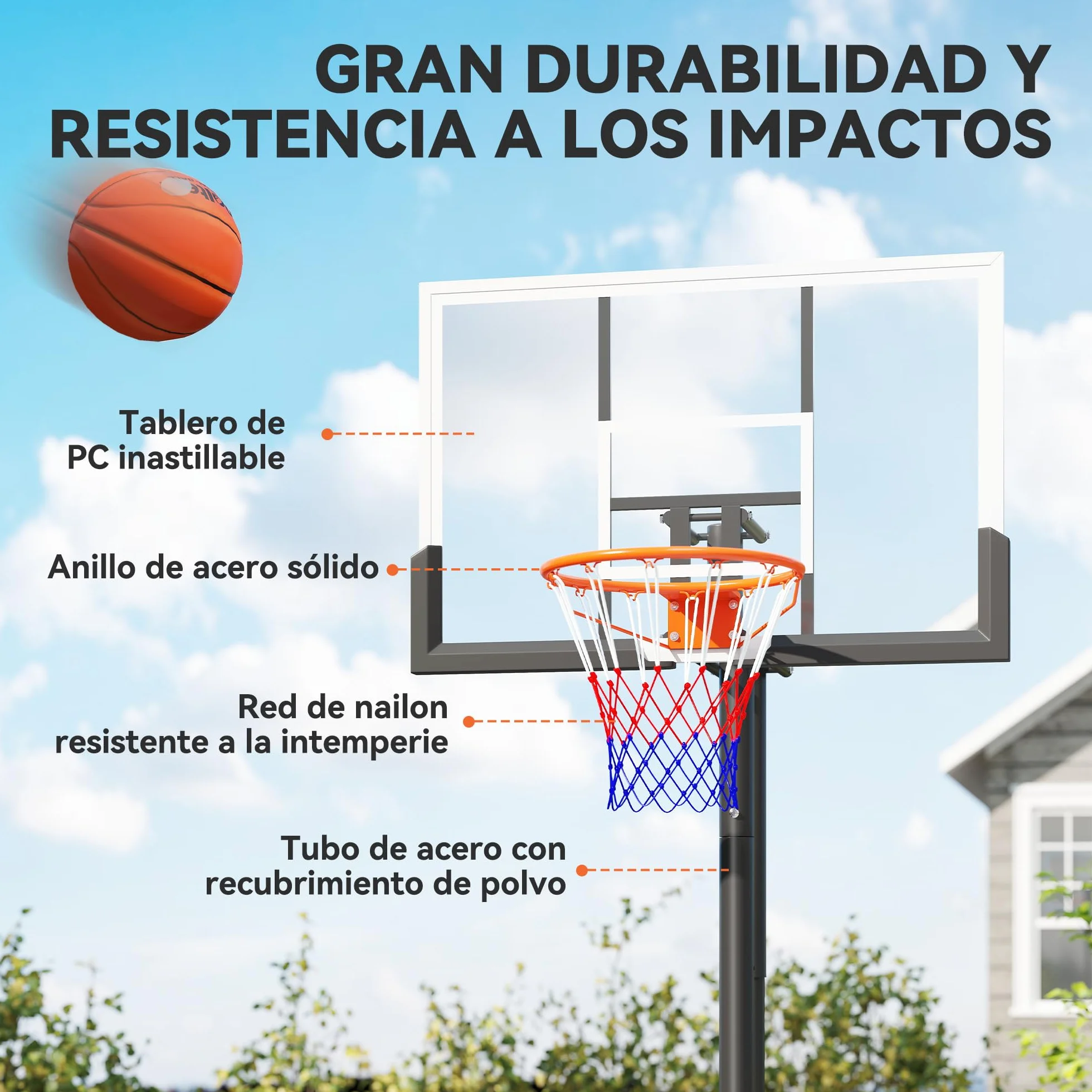 SPORTNOW Canasta de Baloncesto Exterior Altura Ajustable 230-305 cm Tablero Irrompible 120 cm Aro 48 cm
