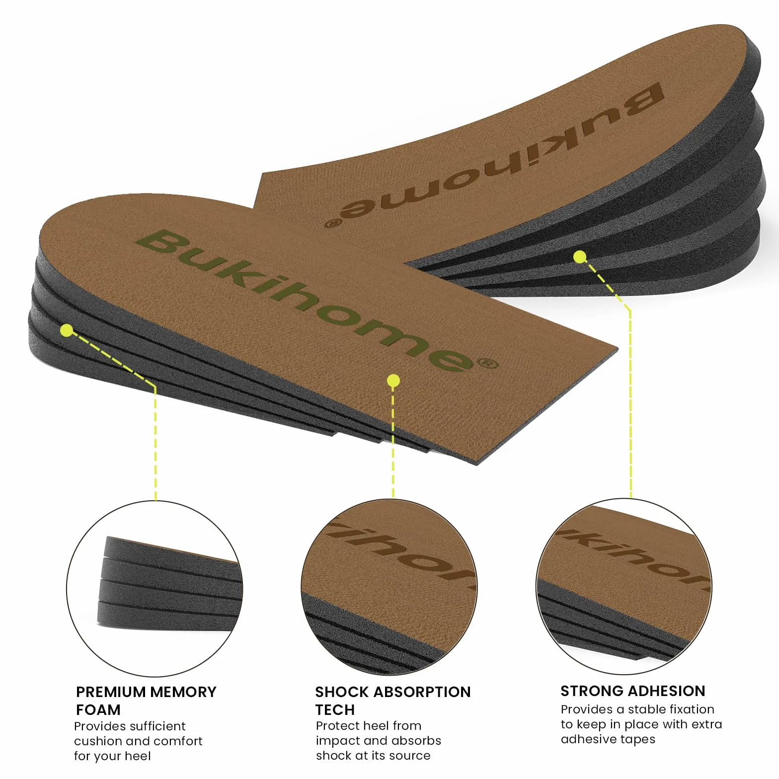 Bukihome taloneras plantilla espolon calcaneo 4 capas ajustables fascitis plantar marron M 39-42.5