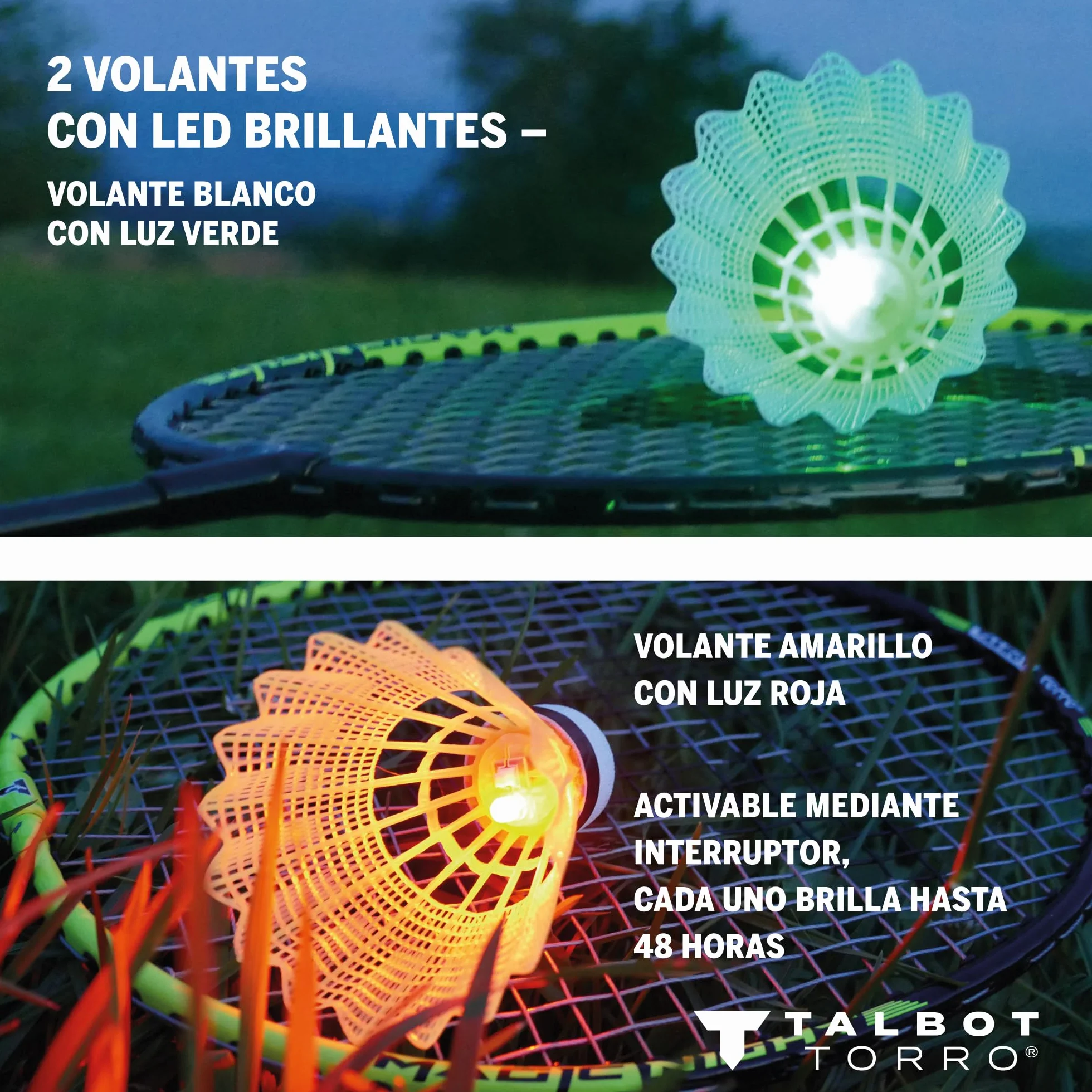 Talbot Torro Set de Badminton Magic Night 2 Raquetas 2 Volantes LED Bolso 449405