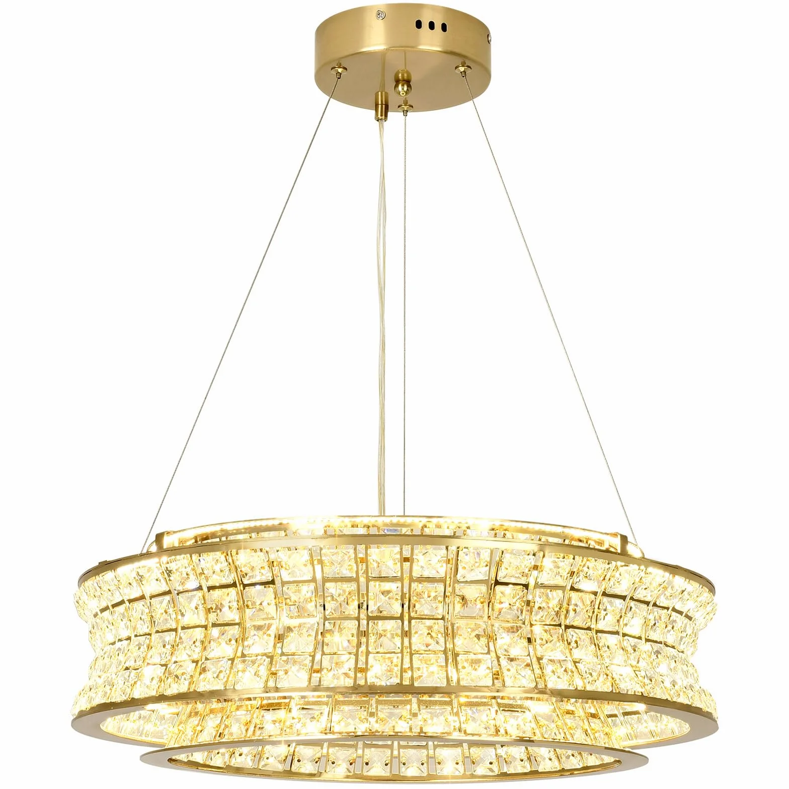 Lámpara de araña moderna de cristal dorado LED 50 cm ajustable para vestíbulos