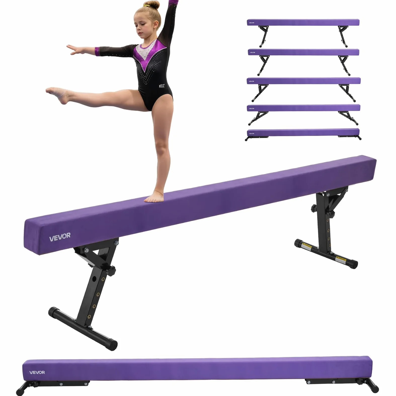 VEVOR Barra de Equilibrio para Niños, Altura Ajustable 5 Niveles de 170/380/470/540/565 mm, Carga hasta 158,7 kg, Color Morado, para la Coordinación y el Control Corporal, 2450 x 430 x 180 mm