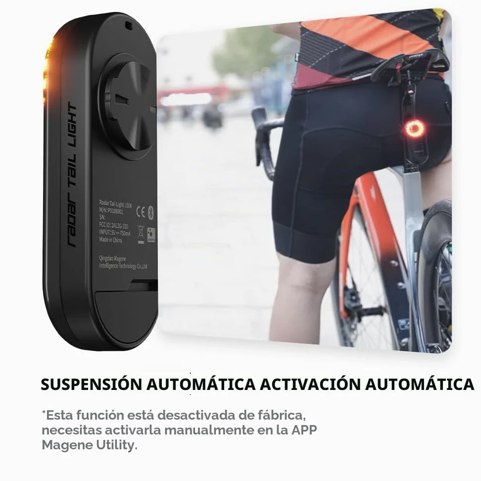 Magene L508 Luz trasera de radar de bicicleta, 5 modos de luz, luz trasera de bicicleta recargable tipo C para ciclismo MTB, bicicleta, batería de larga duración