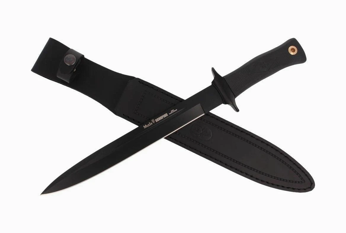 Muela Cuchillo SCORPION-26G hoja de acero ACX-380 de 26 cm teflonada y empuñadura de goma para Caza, Pesca, Supervivencia y Bushcraft Realizado en Ciudad Real + Portabotellas de regalo