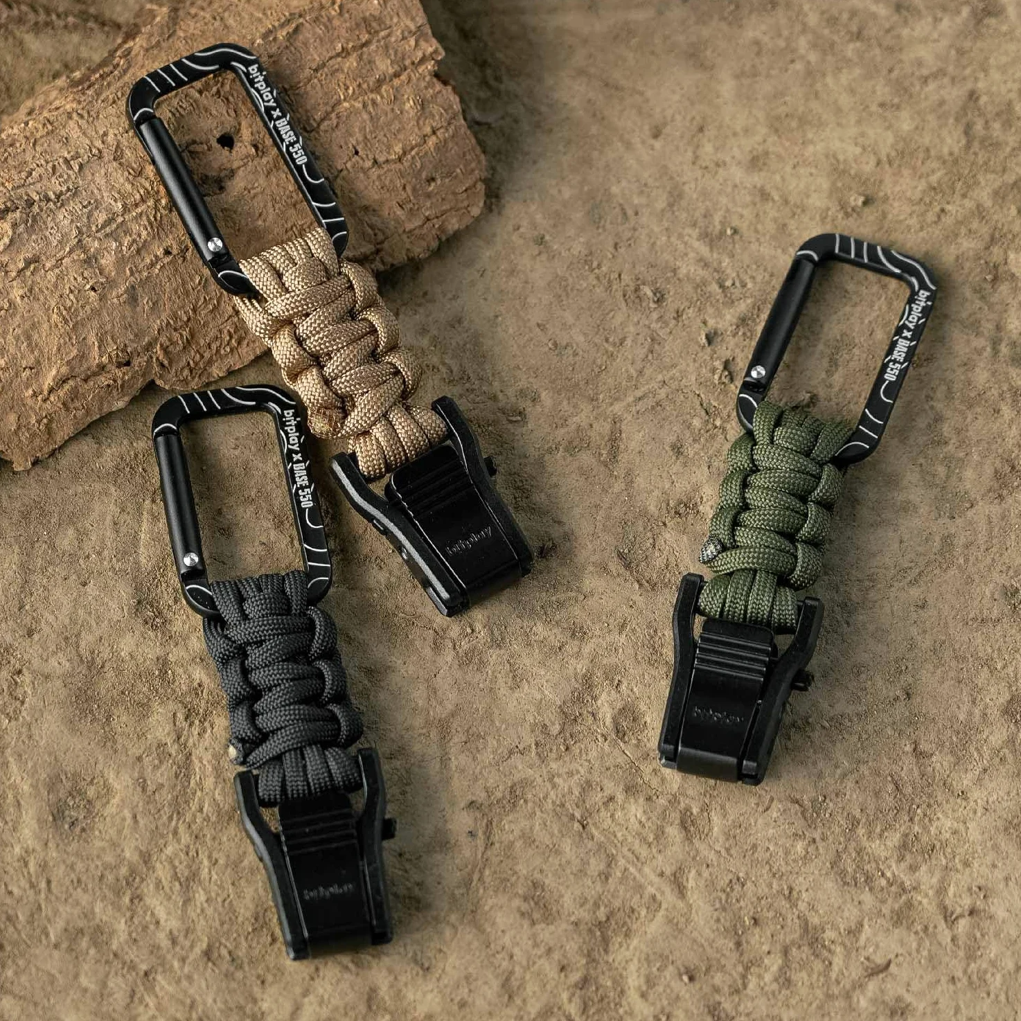Bitplay Base550 - Mosquetón paracord de liberación rápida para aventuras al aire libre, camping, senderismo, gimnasio, hamacas, llaveros y otros artículos utilitarios