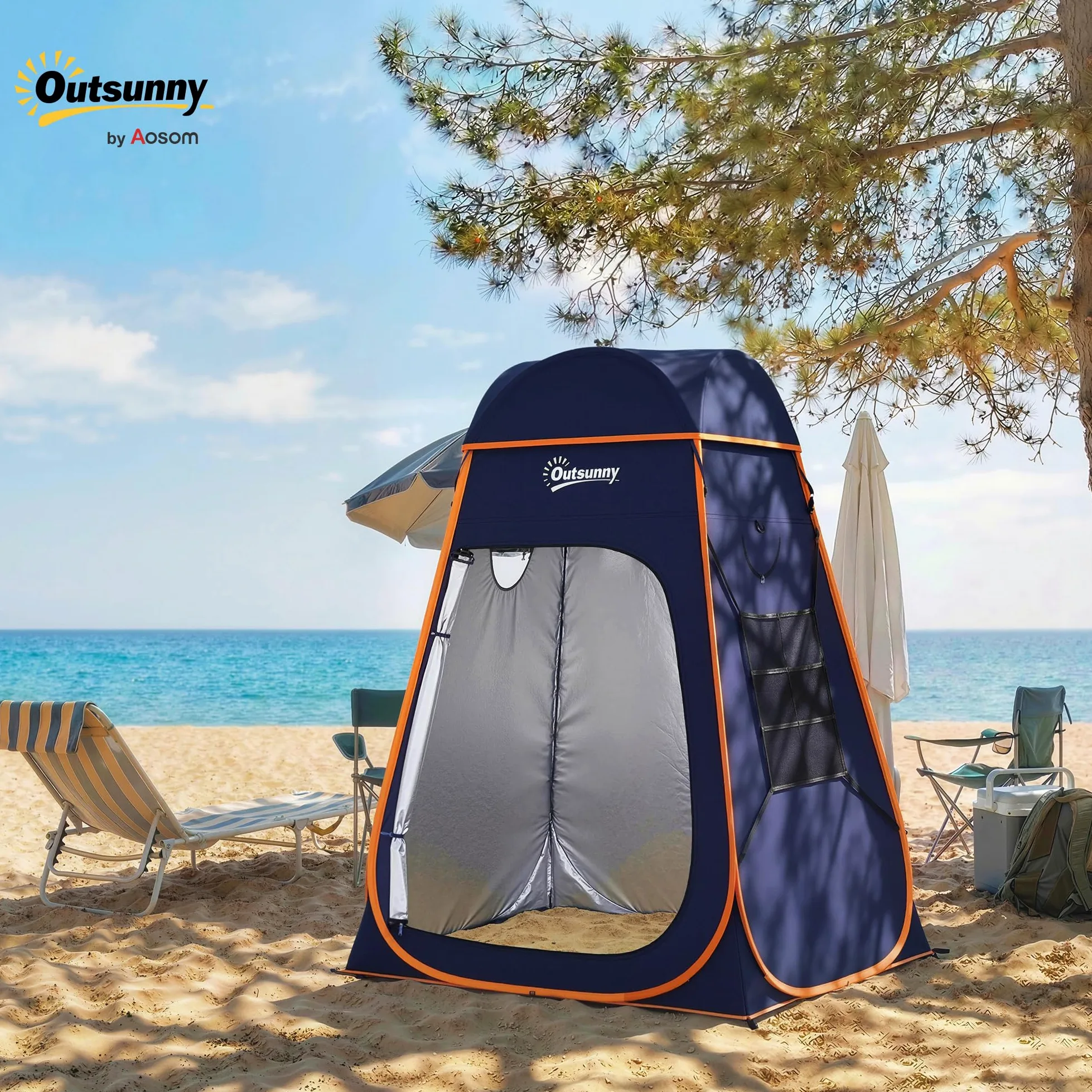 Outsunny Tienda de Campaña Instantánea Pop-Up 152x152x200 cm Azul Oscuro Impermeable 2000mm UV 30+