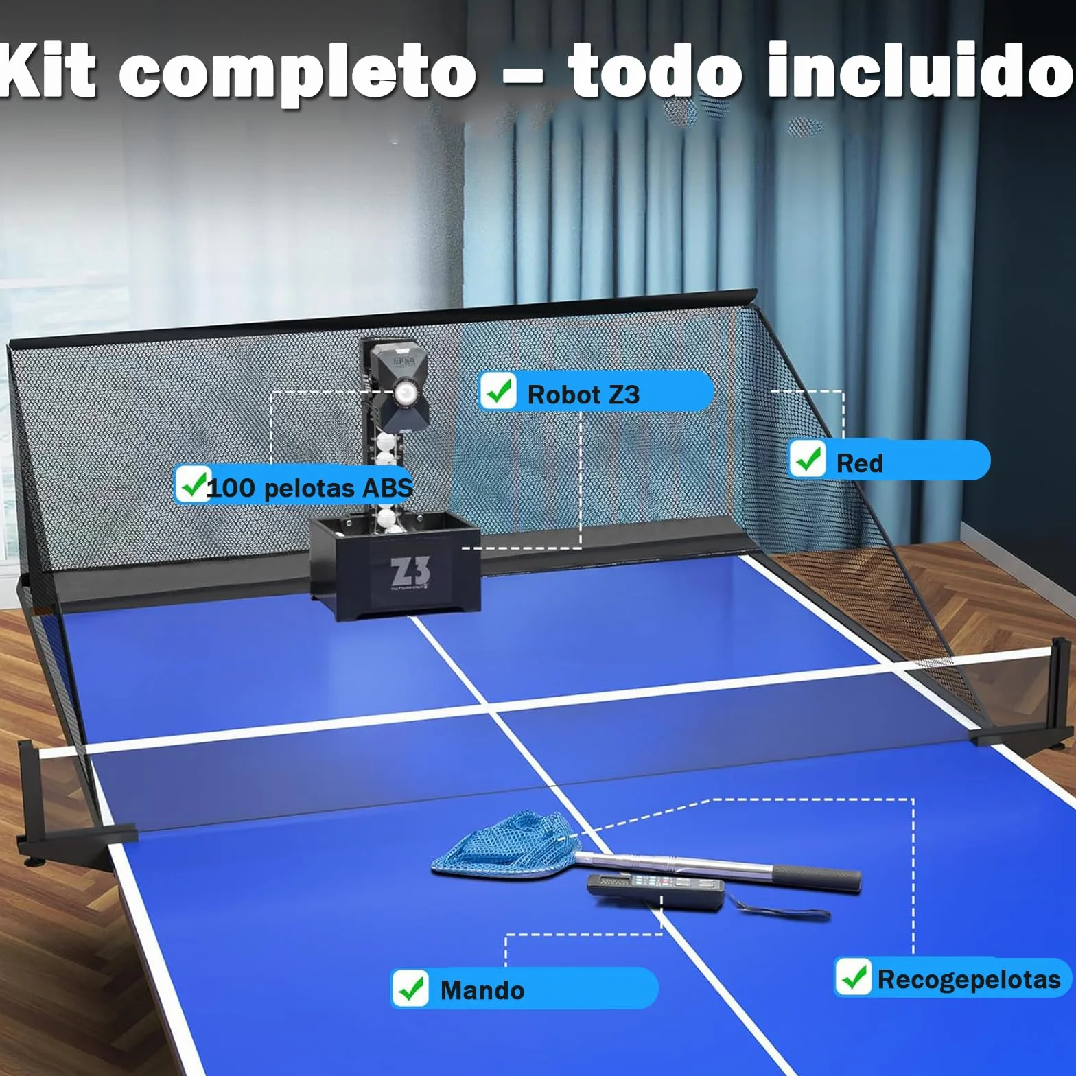 OUKANING Máquina automática de ping pong con mando a distancia, 100 bolas y red, robot de ping pong ball lanzador 35-90 bolas/min, 10 modos y sistema de doble rueda, ping pong ball máquina