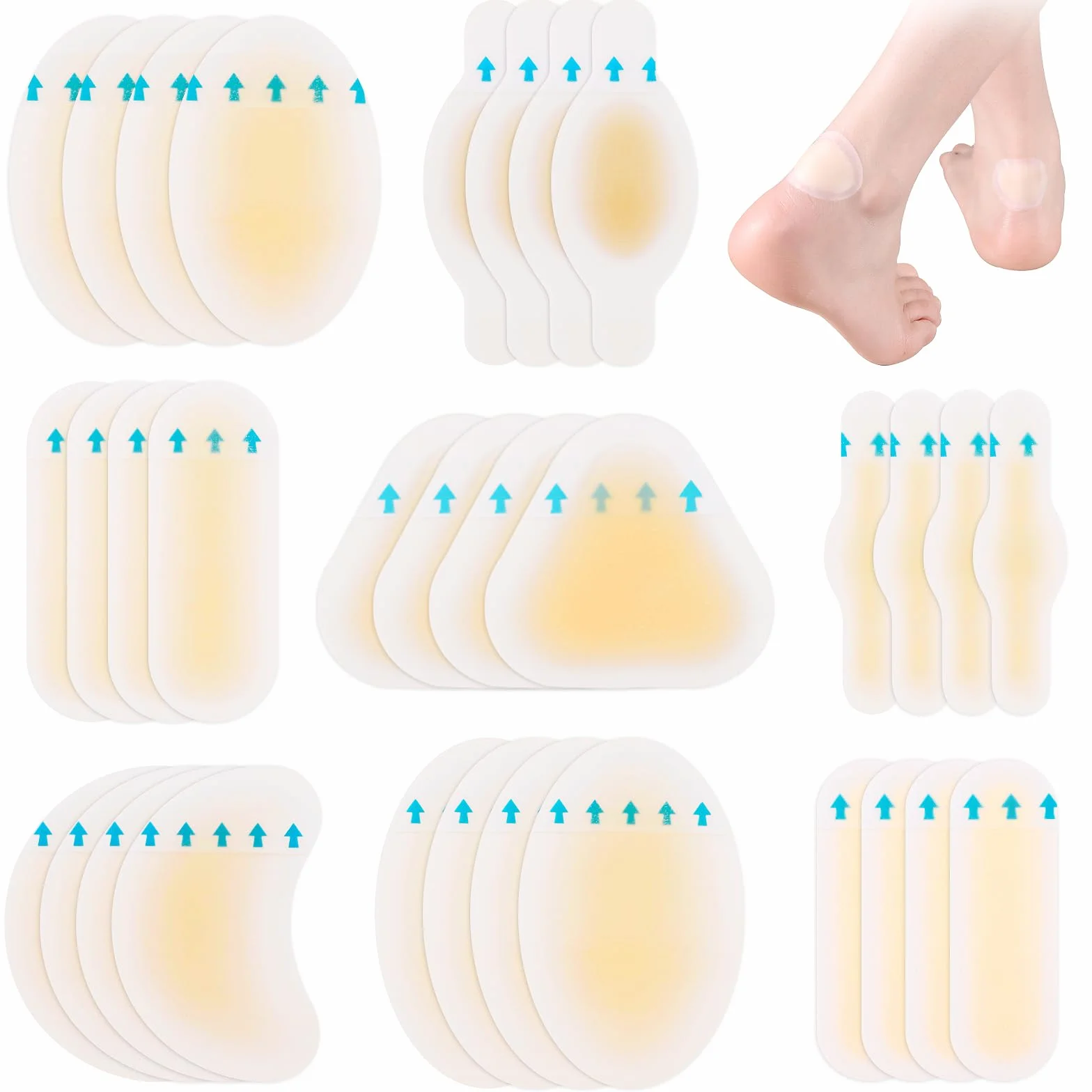Parches para Ampollas de Pies, Apósitos Impermeables para Talones y Dedos, Protección contra Rozaduras 32 Piezas