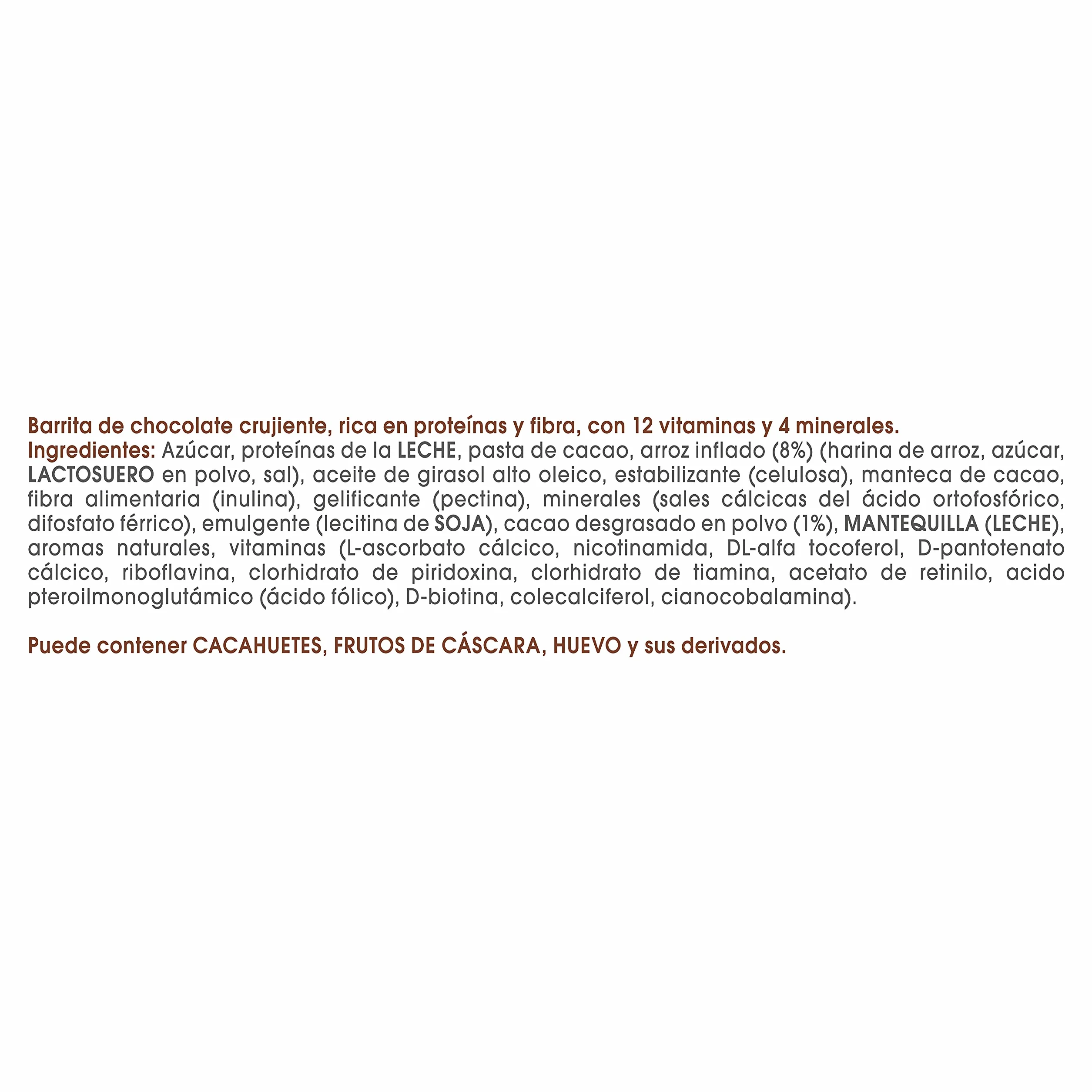 BIMANÁN KOMPLETT Barritas de Chocolate Crujiente, Ricas en Proteínas y Fibra, 12 Vitaminas y 4 Minerales, sin Gluten - 8 Unidades (280g)