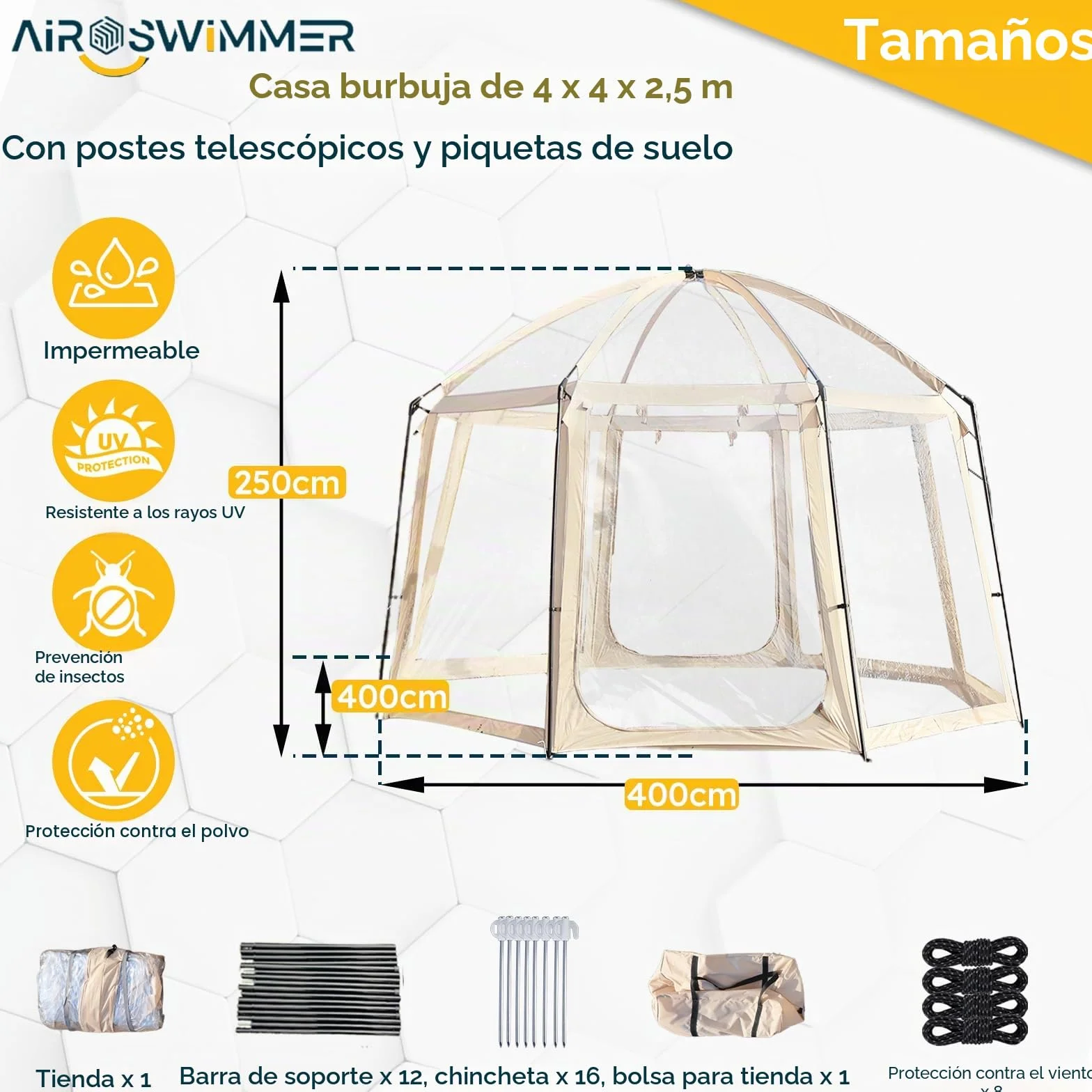 Bubble House, Gran Tienda Burbuja Transparente 400×400×250 CM, Tienda de Campaña Burbuja, PVC Tienda Campaña Burbuja - Tienda Burbuja Panorámica 540°, Casa de Burbujas Protección Solar, Impermeable.