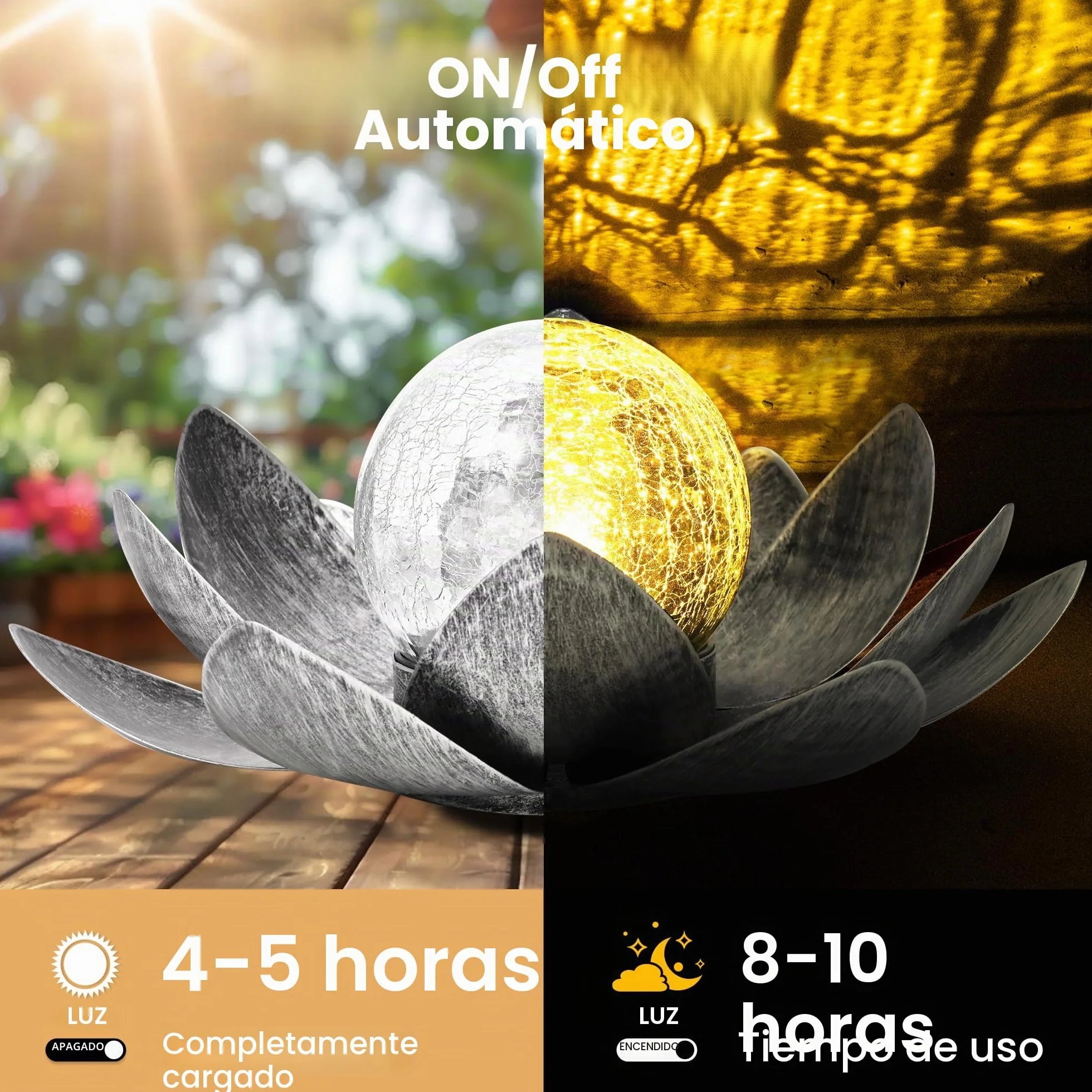 GIGALUMI Luces Solares Jardín Exterior Flores Loto IP44 Impermeable Gris