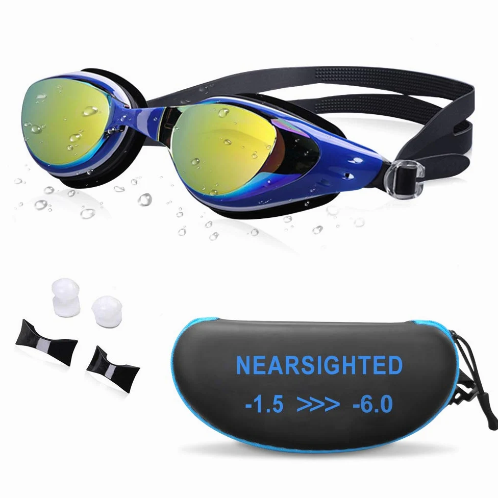 Gafas de natación, gafas de natación con clip de nariz antivaho, tapones para los oídos para mujeres, niños y hombres, gafas de natación