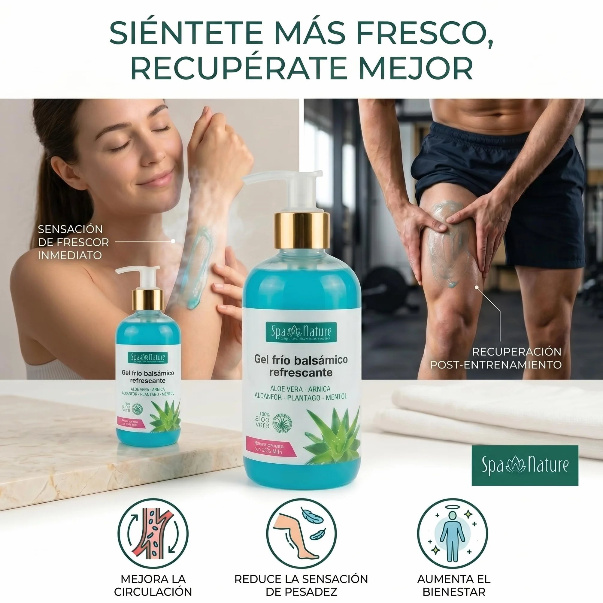 Crema Gel Frío Piernas Cansadas con Aloe Vera 250ml - Efecto Calmante, Hidratante, Antiinflamatorio, Absorción Rápida, Vegano