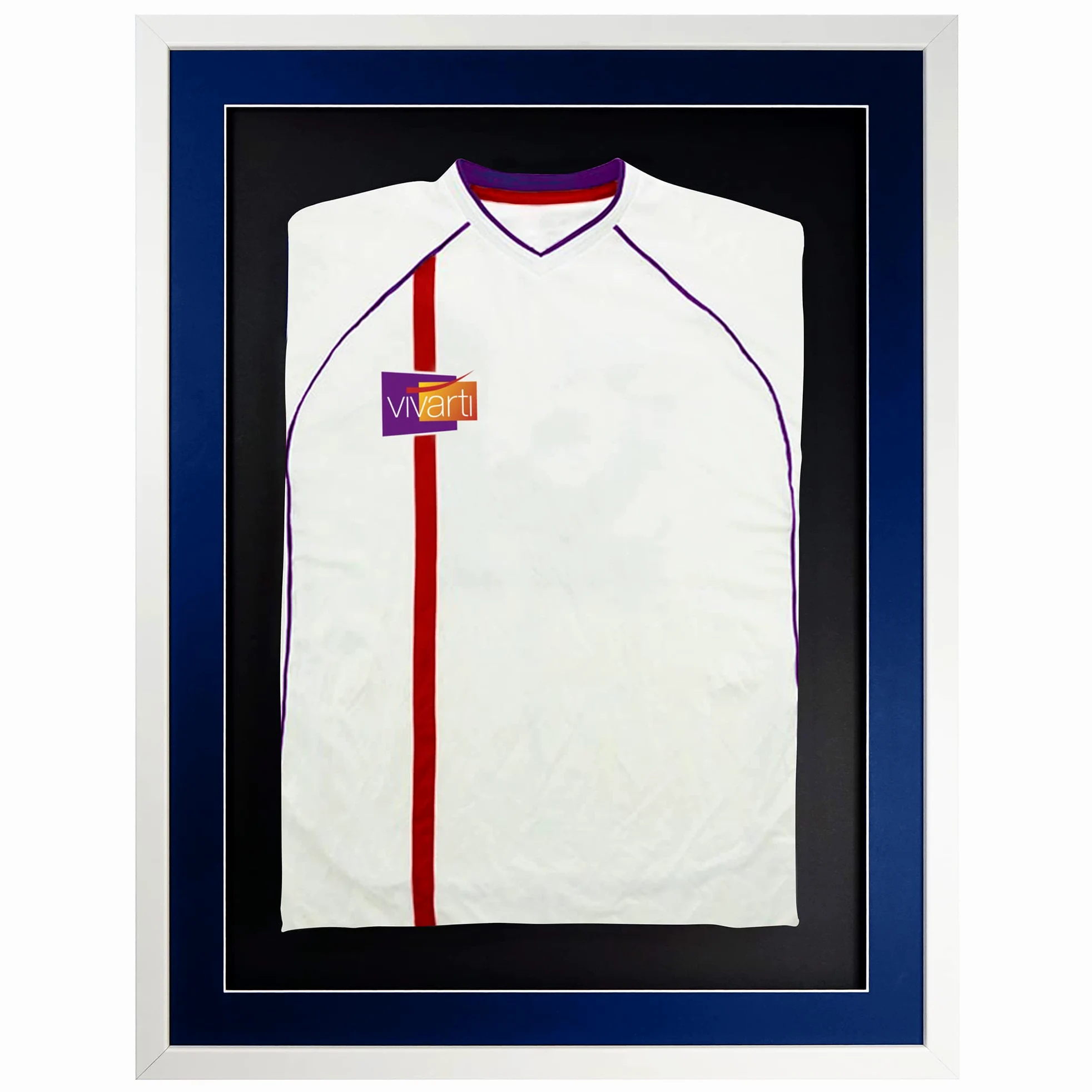 Vivarti Marco de Exhibición 3D para Camisa de Fútbol 60x80 cm Blanco Brillante Soporte Azul