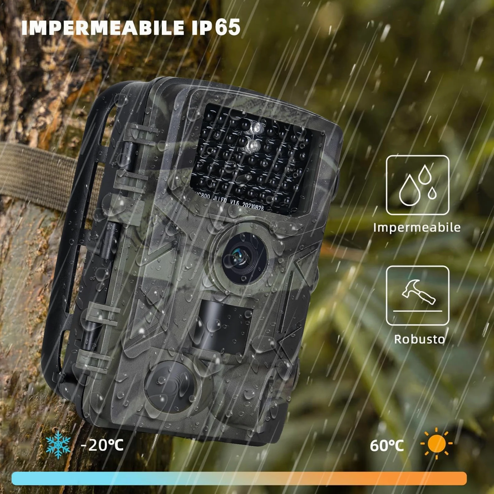 Camara Caza 50MP 4K, Camara Fototrampeo con Sensor de Movimiento, Cámara de Caza Nocturna Impermeable IP65, Visión Nocturna hasta 25m, Micro SD 32GB (HC808A)