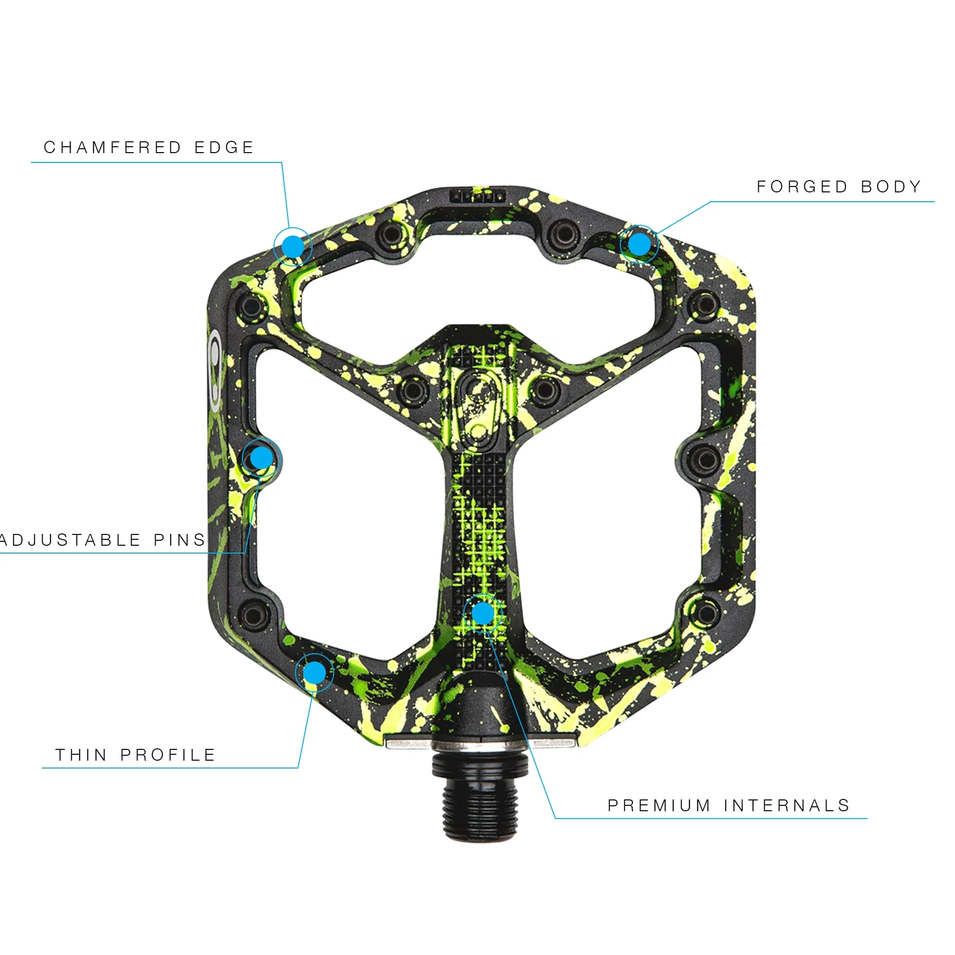 Crankbrothers Stamp 7 Mountainbike-Pedale - Splatter-Kollektion - MTB Enduro DH BMX konkave Plattform - Flaches Paar Fahrrad-Mountainbike-Pedale (verstellbare Stifte im Lieferumfang enthalten)
