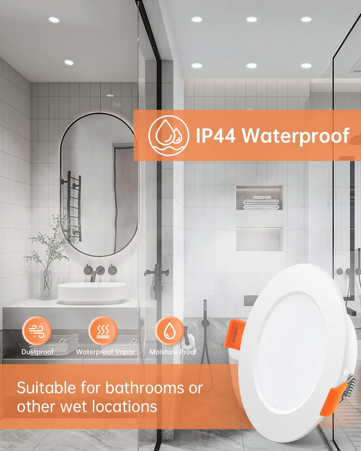 Tomosu Downlight LED Techo Empotrable Extraplano Redondo 5W 450LM Blanco Frio 6000K IP44 Corte 75-90mm AC 220-240V