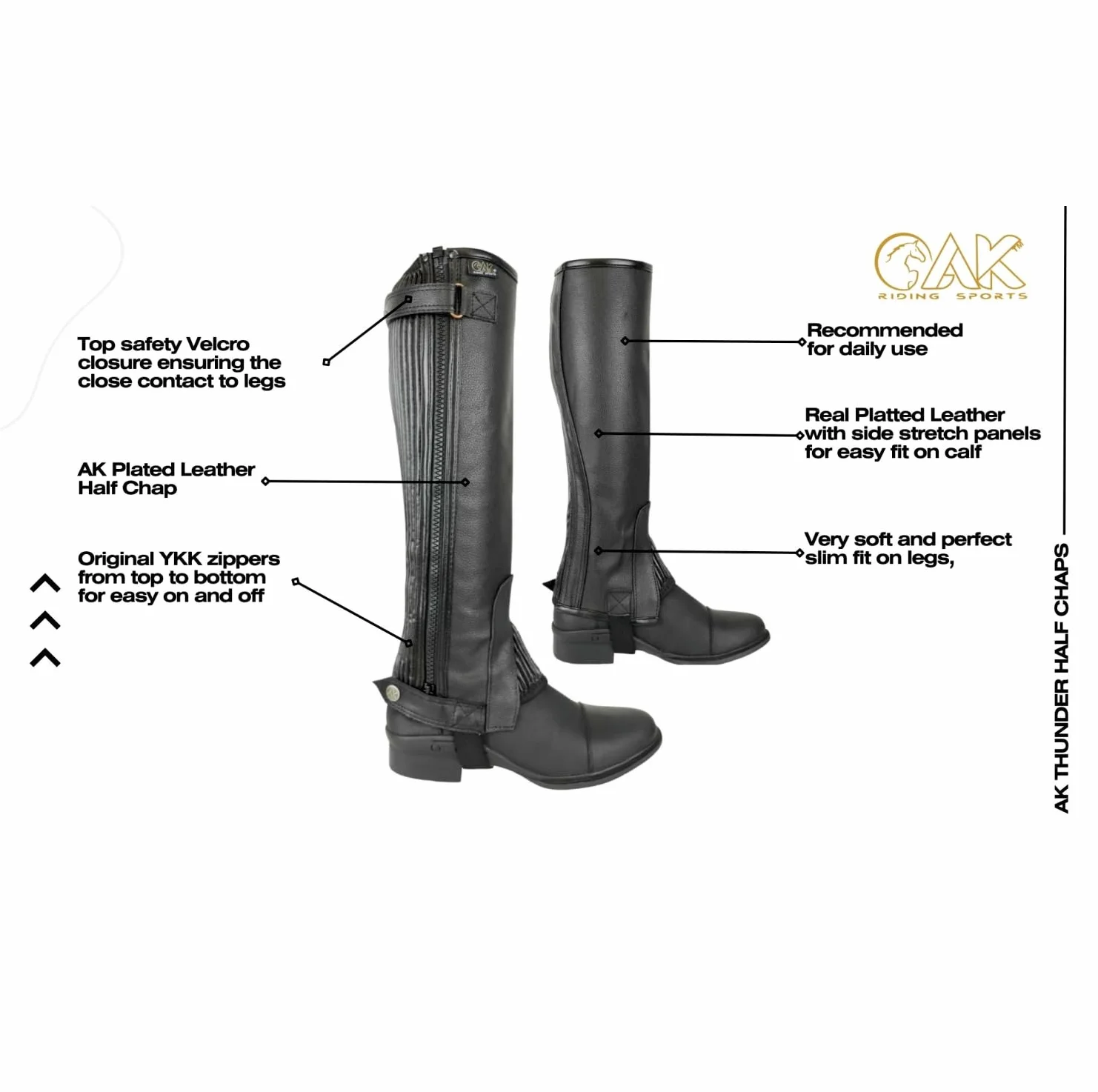 AK Thunder AKRS-1032 Medias chaparreras de cuero para equitación
