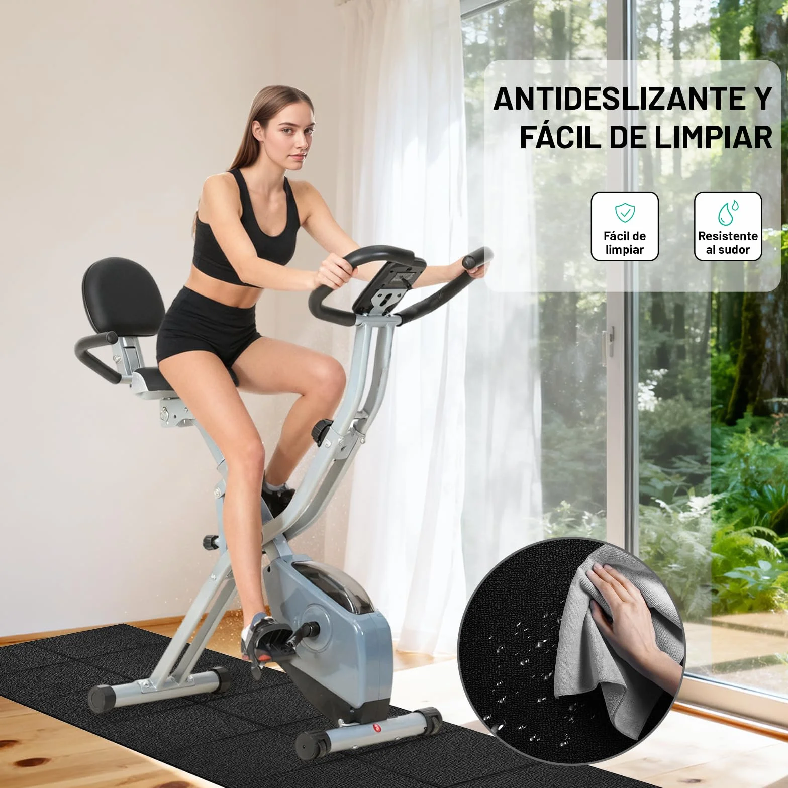 Esterilla de protección para Equipo de Ejercicio, Estera Fitness plegable 200*90cm, Suelo para gimnasio en casa 6mm para bicicletas estáticas, cinta de correr, Resistente Alfombrilla Protect