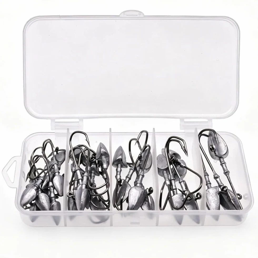 Anzuelos de Pesca 33 unids/Caja 3,5g/5g/7g/10g anzuelos de Cabeza Triangular for Aparejos Pesca Gusanos Blandos Anzuelo mar Cebo Combinado