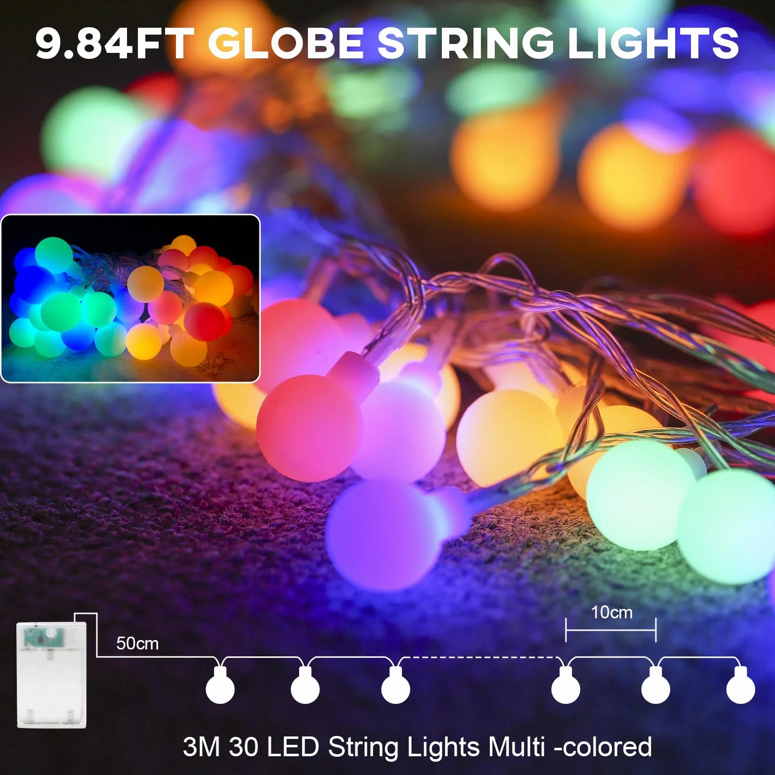A.bigwhale Guirnalda Luces LED 30 Bola Cadena Navidad 3M Multicolor