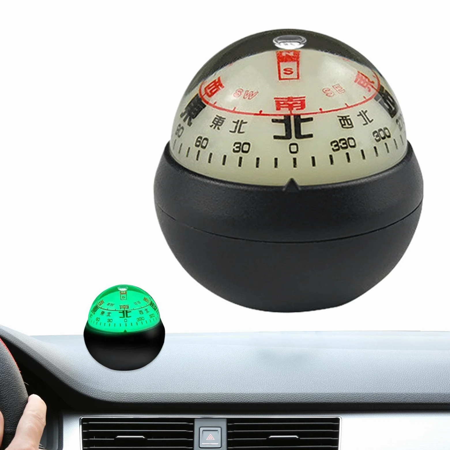 Brújula Esférica Automotriz Diseño Luminoso De Doble | Brújula De Bola Para Salpicadero Para Coches Barcos Navegación Exterior Senderismo Orientación Encontrar