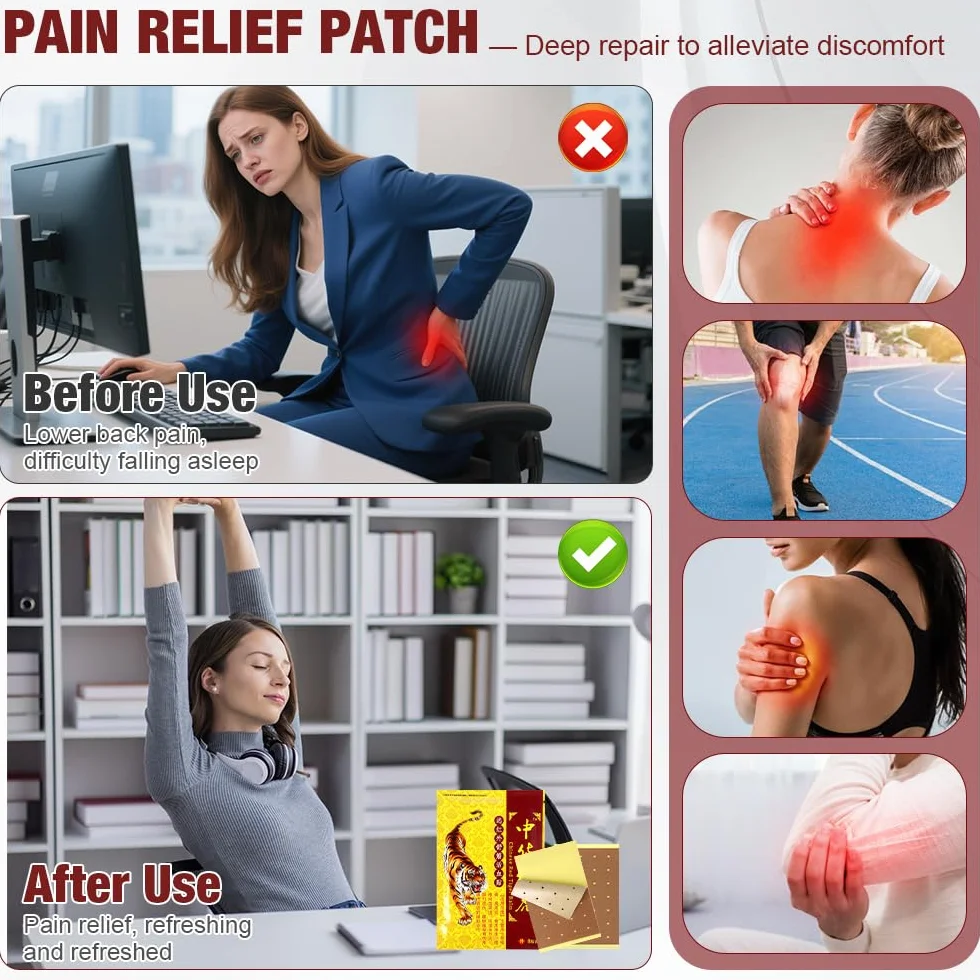 Parches de Tigre Chino, 120 PCS, Parches para el Dolor de Rodilla, Cuello y Hombros