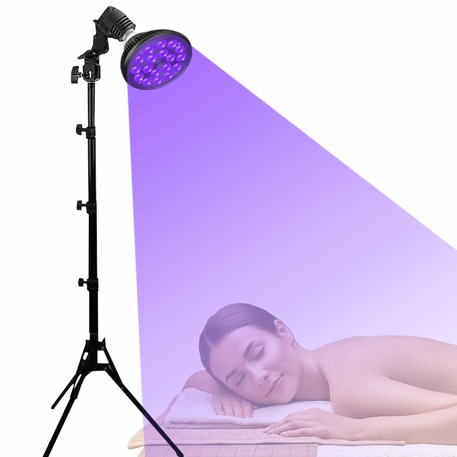 Lámpara de bronceado facial LED 395 nm 18 luces, altura ajustable 38.5-78.7 pulgadas, rotación 180°, autobronceadora para hogar y salón