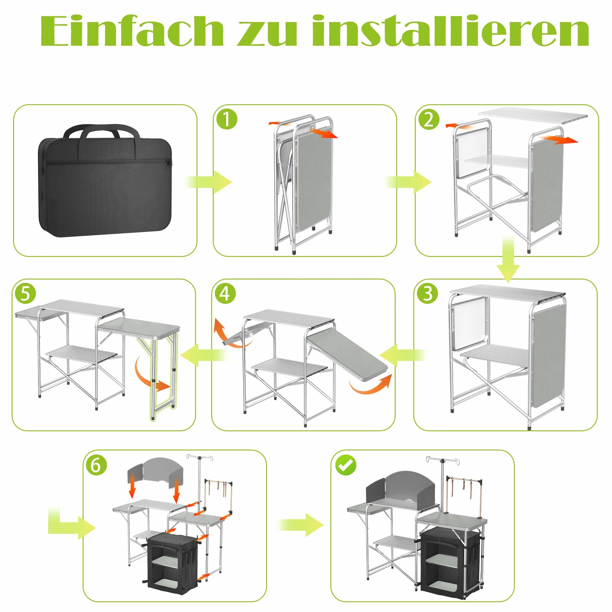 FIVMEN Cocina de camping plegable para camping, armario de aluminio con 3 encimeras, armario, soporte para luz y 4 ganchos, armario de cocina para exteriores