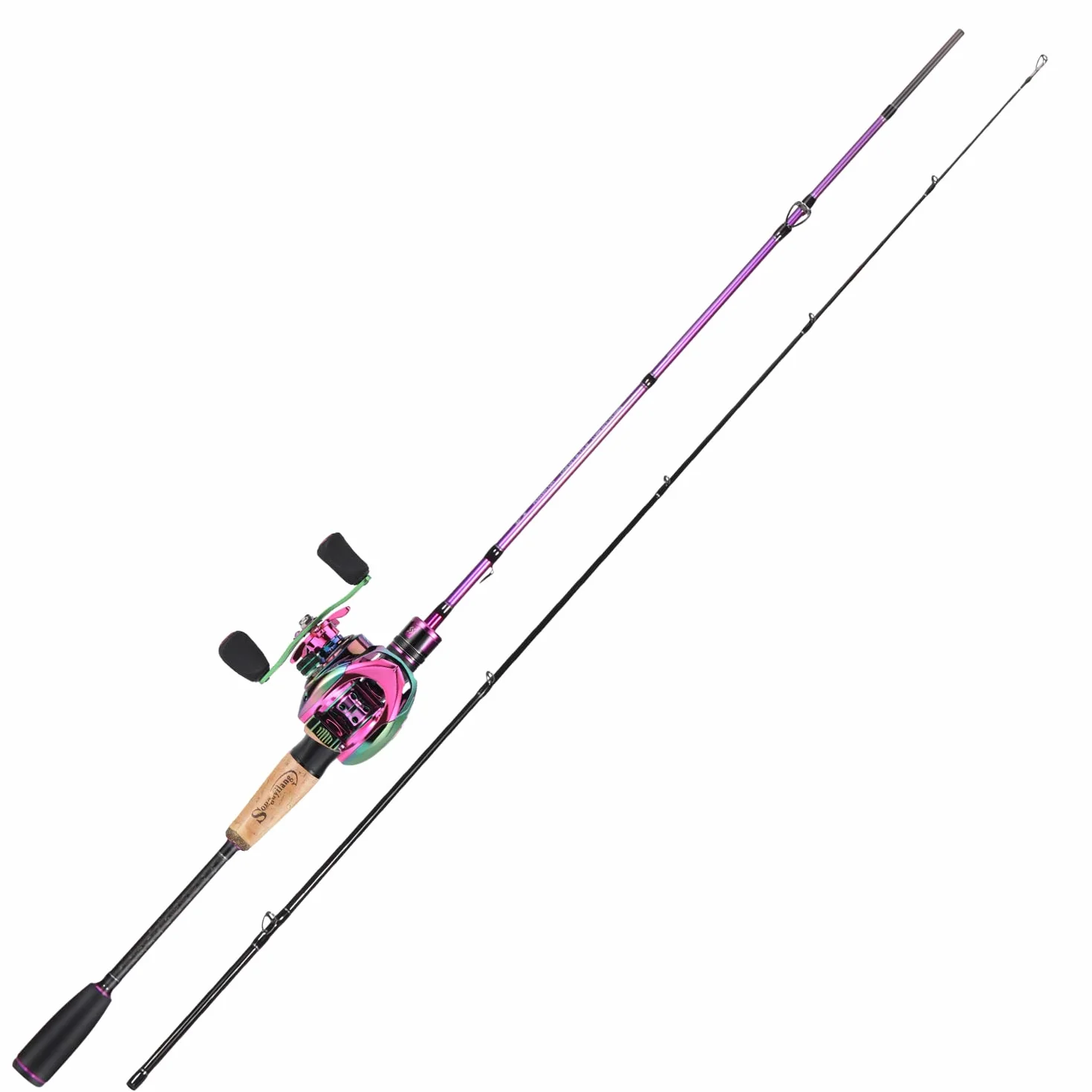 Sougayilang Combo de caña de pescar y carrete Baitcaster 1,8m 2,1m MH 2 secciones