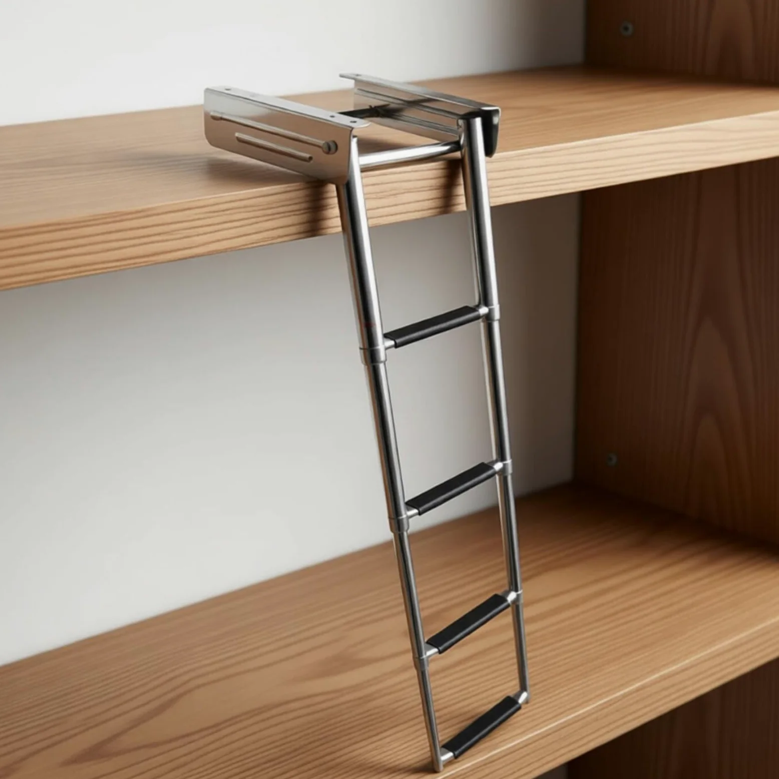 B Baosity Escalera Marina Plegable Extensible Antideslizante Acero Inoxidable 316 Retráctil Bajo con Cuerda Elástica Adecuada para Yates Lanchas Rápidas Pontones Embarques en Muelle, 3 Pasos