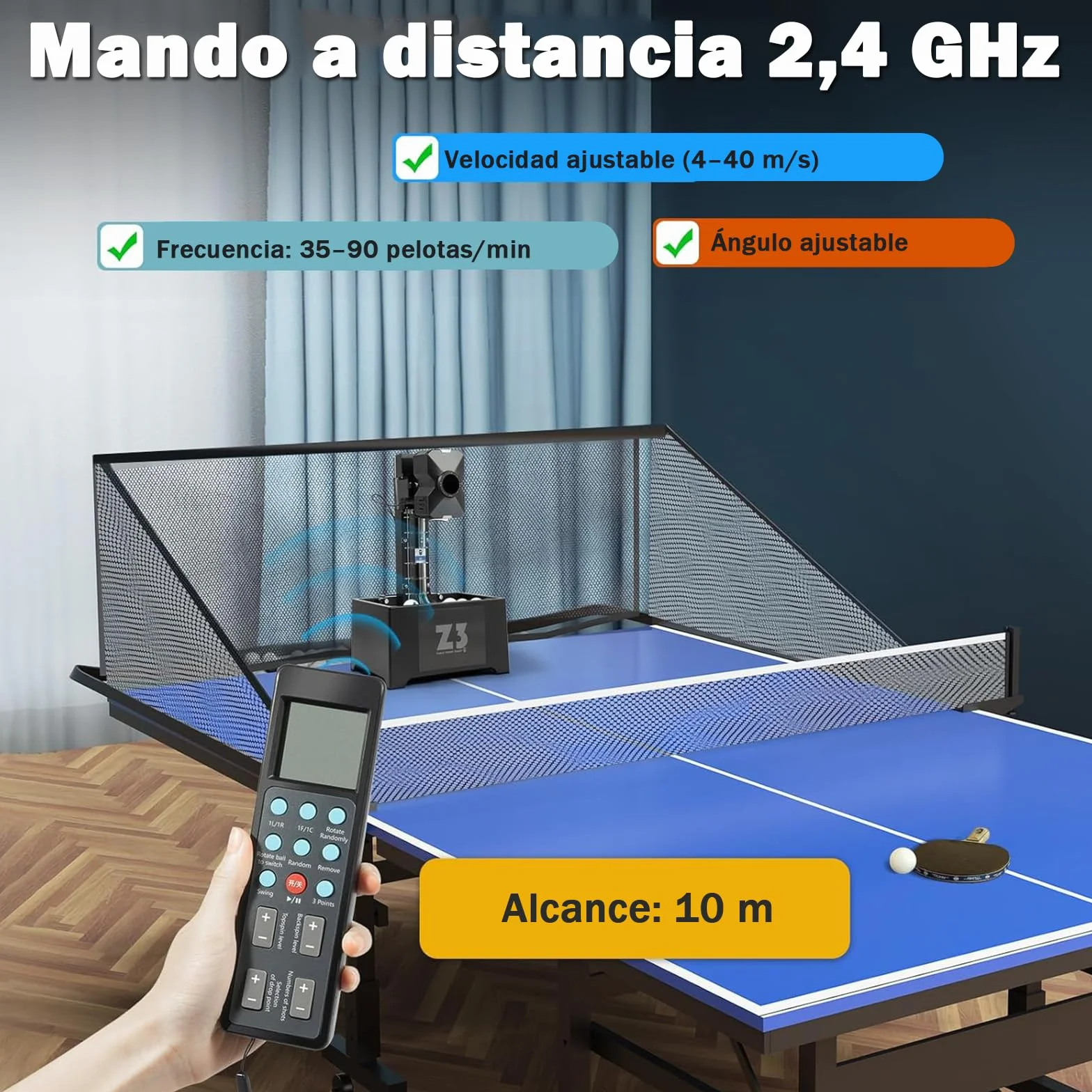 OUKANING Máquina automática de ping pong con mando a distancia, 100 bolas y red, robot de ping pong ball lanzador 35-90 bolas/min, 10 modos y sistema de doble rueda, ping pong ball máquina