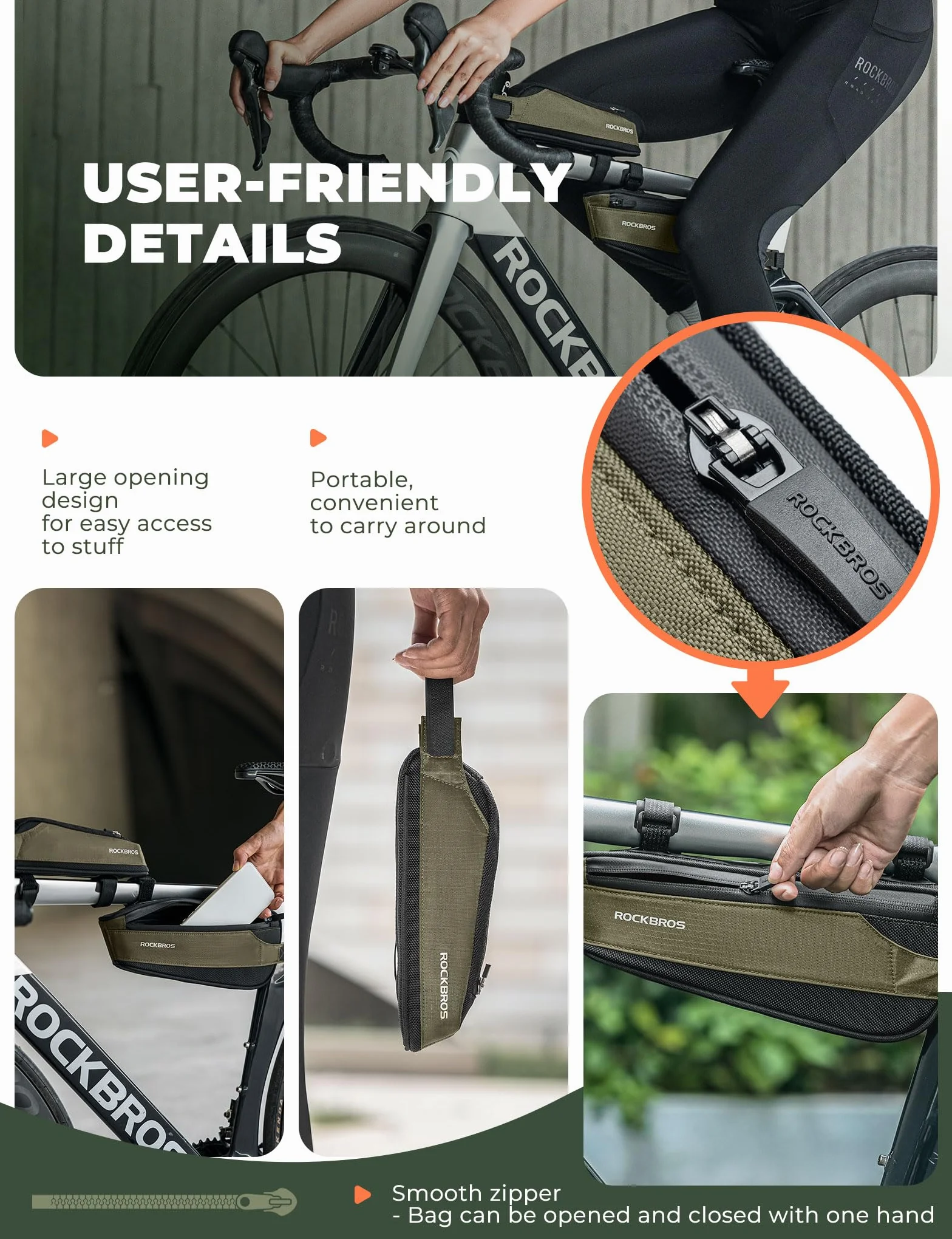 ROCKBROS Bolsa Cuadro de Bicicleta Carretera 2 en 1 Reflectante - Accesorio para Tubo Superior de Ciclismo MTB y Gravel