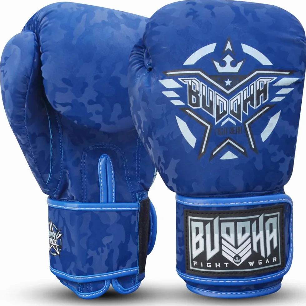 BUDDHA FIGHT WEAR - Guantes de Boxeo Thailand - Muay Thai - Kick Boxing - Piel Sintética Tejido Interior Resistente A Los Olores - Varios Diseños