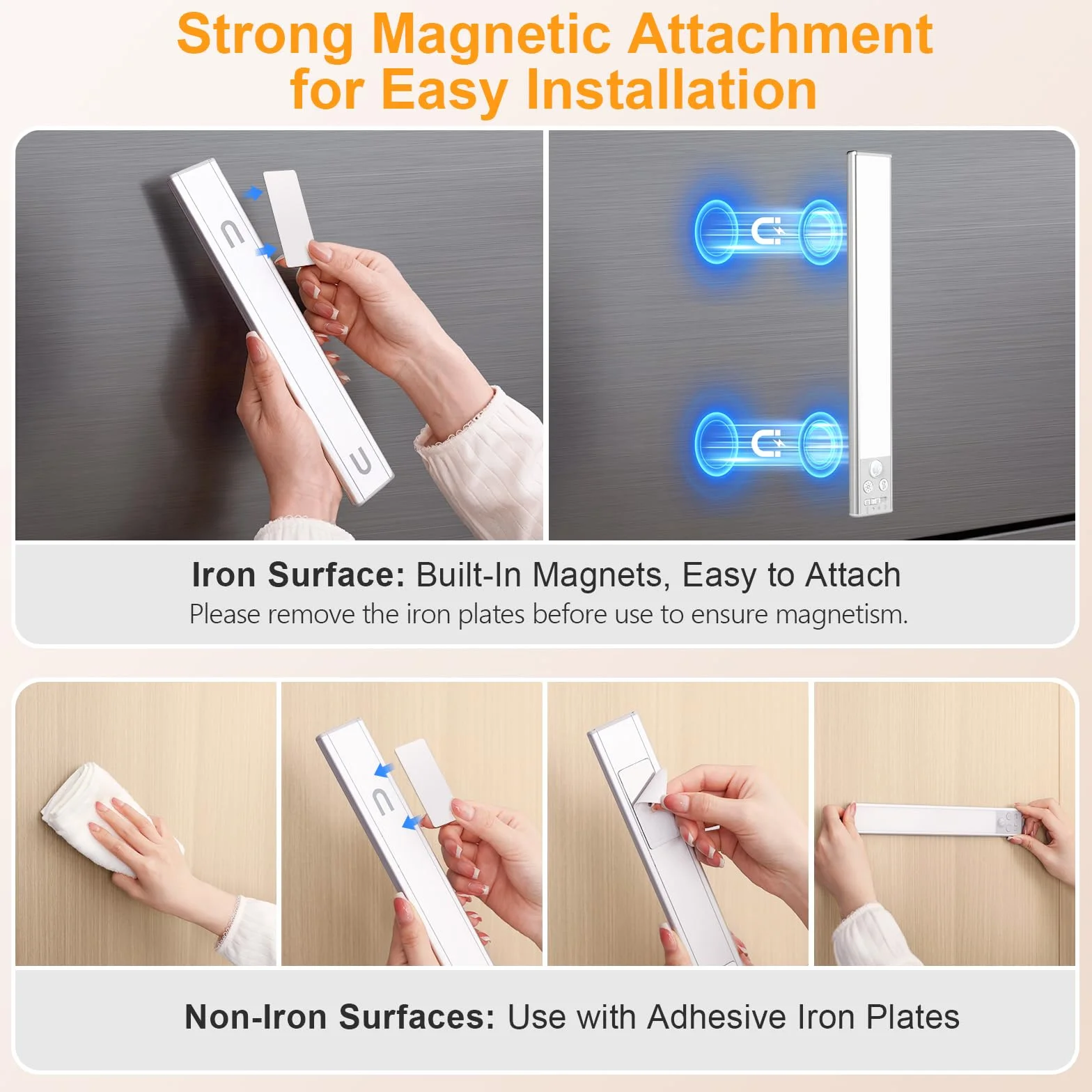 Gritin Luz de Armario Recargable 26CM Superbrillantes Luces Cocina 3 Colores 5 Niveles de Brillo Sensor Movimiento 2 Pack