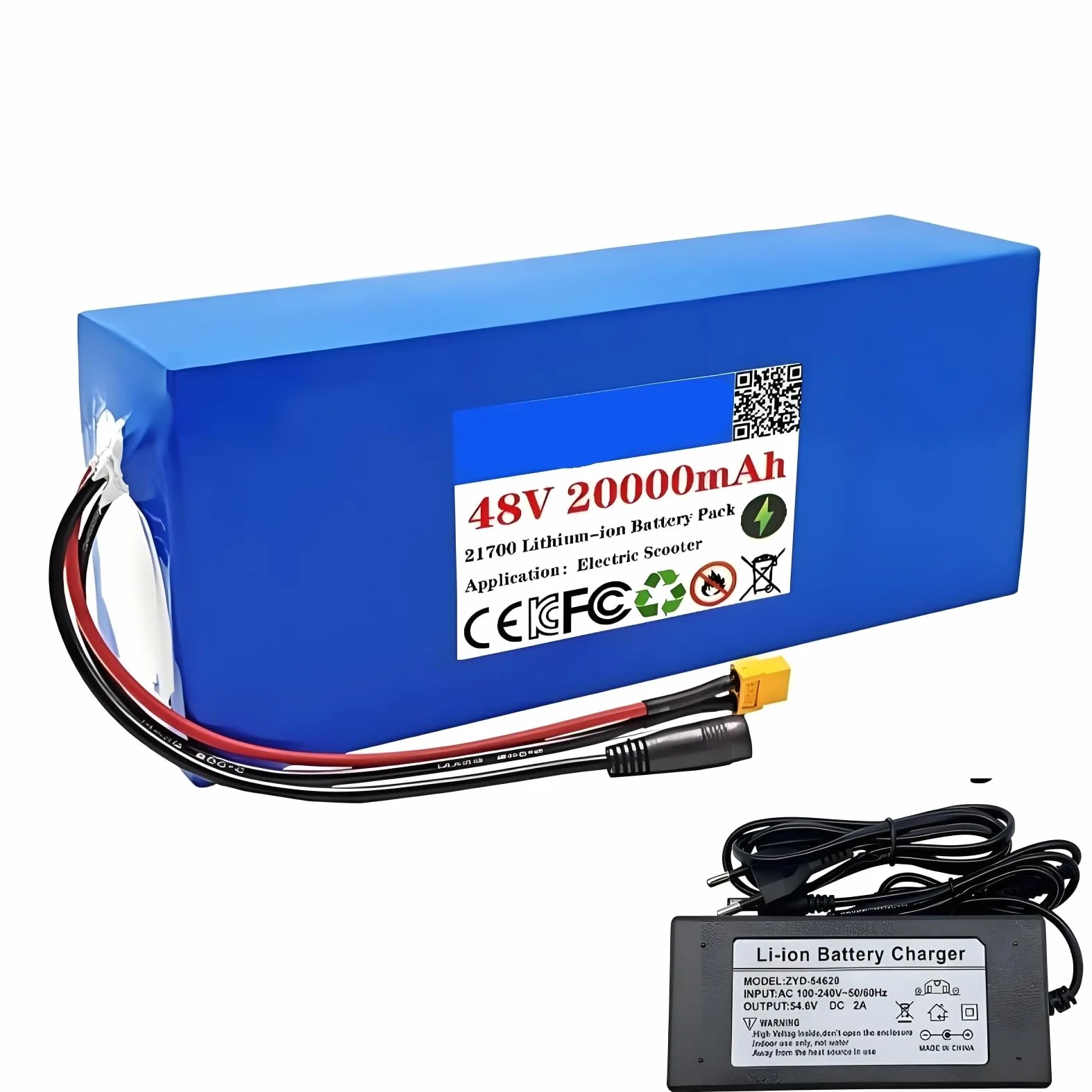 Batería 48V 20Ah 13S4P 21700 Litio Con BMS 30A Para Bicicleta Eléctrica Patinete Moto Eléctrica Silla De Ruedas 285×113×75mm XT60 Cargador 54.6V