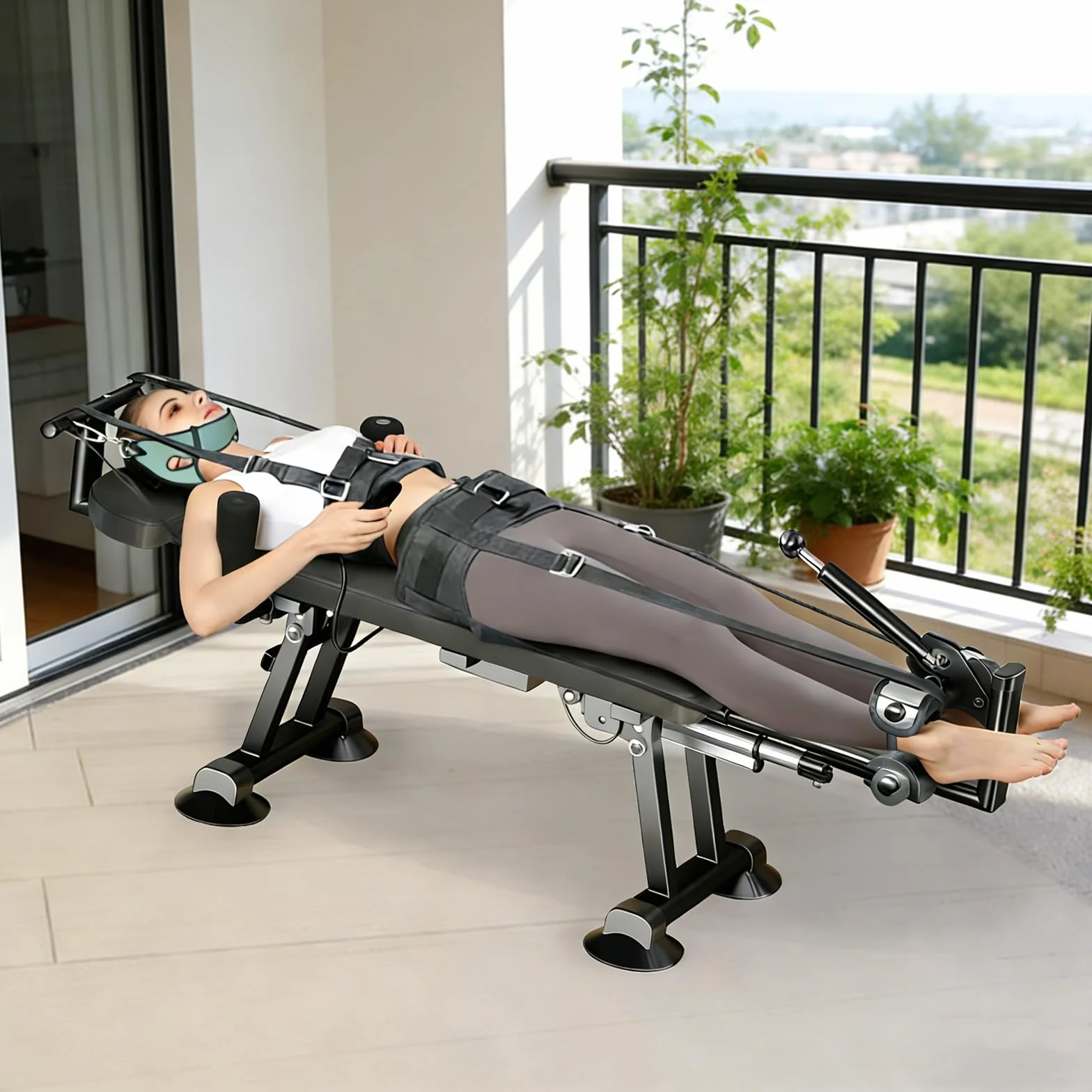 Cama de tracción para fitness, mesa de tracción cervical lumbar para descompresión de espalda, soporta carga de 400 kg, ideal para espondilosis y hernia de disco