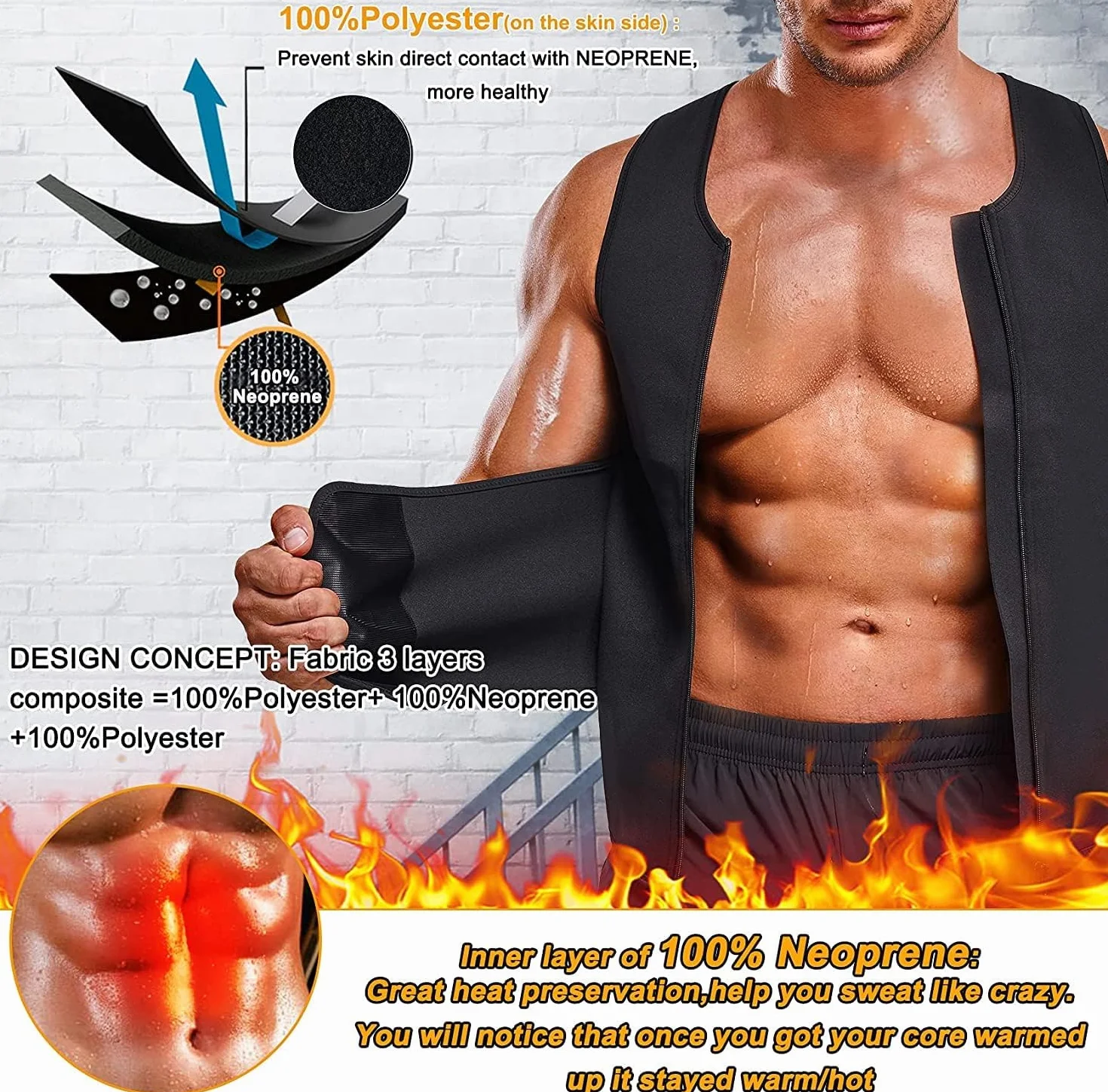 KUMAYES Faja Reductora Adelgazante Hombre Neopreno Camiseta Reductora Compresion de Sauna Sudoración para Deporte Fitness