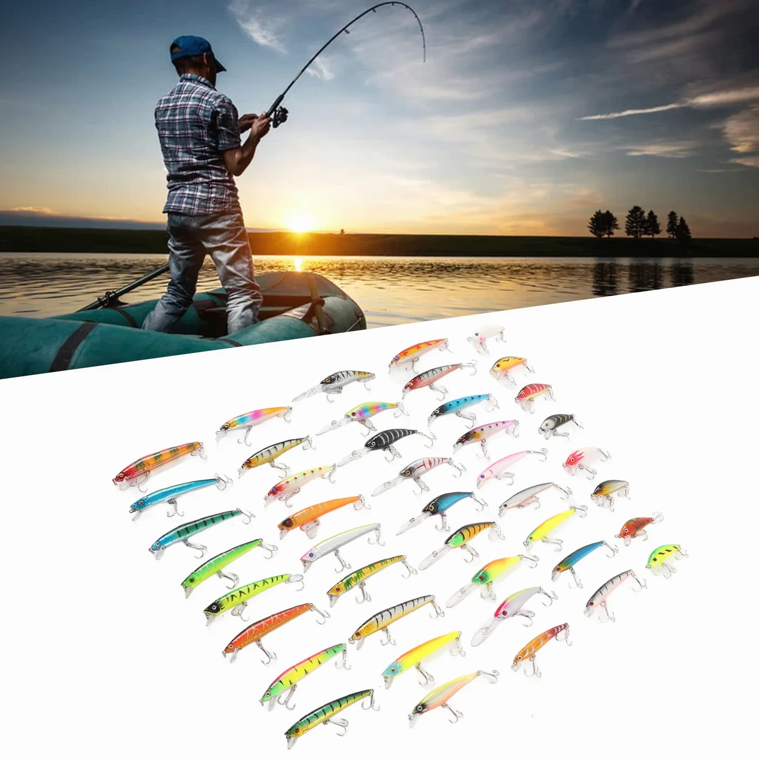 HERCHR Kit De Señuelos De Pesca, 43 Piezas De Cebo Artificial De Pececillo, Señuelo De Simulación Universal, Señuelos De Pesca con Movimiento Realista para Agua Dulce Y Salada