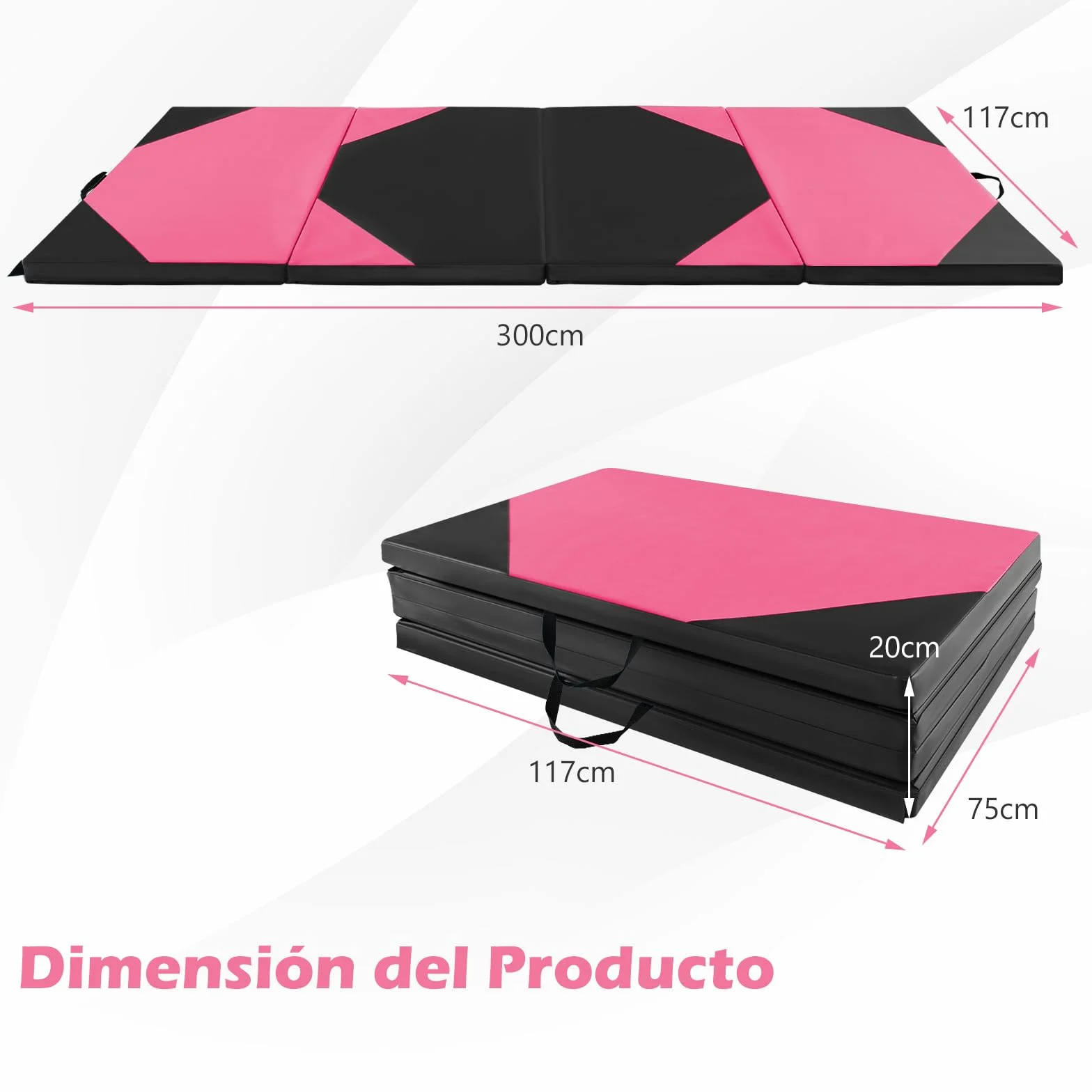 COSTWAY Colchoneta de Gimnasia Plegable 300x117x5 cm Esterilla Impermeable PU 4 Paneles
