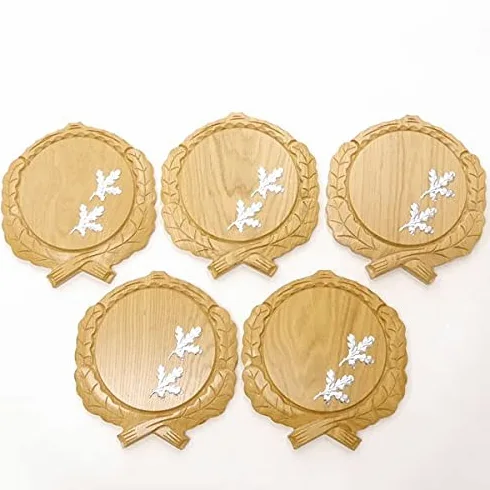 GTK Oferta 5 placas de cuña talladas de roble claro AF 17,5 cm con 10 hojas de aluminio de roble, tabla cuña, tabla de especias, cartel de trofeo.