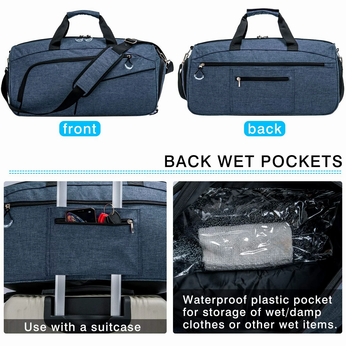Bolsa deportiva pequeña de gimnasio para hombres y mujeres, bolsa de viaje para entrenamiento, Azul, Talla única, Deportivo, práctico