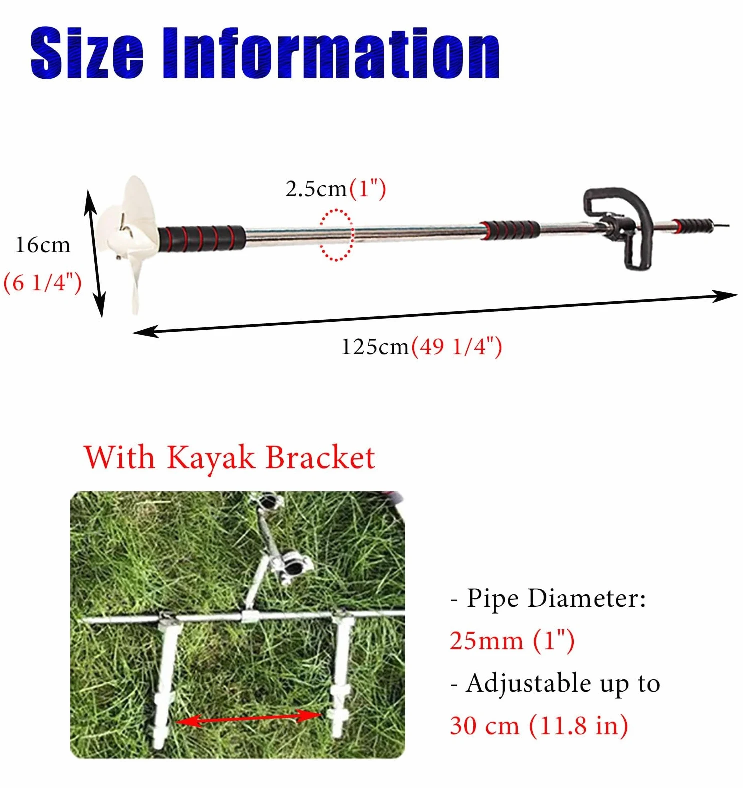 Motor Fueraborda Motor de Barco con Taladro Inalámbrico para Exteriores, Hélice Manual con Flotador para Kayak, Propulsor de Motor de Pesca de Arrastre para Barco(With Kayak Stand,L-125cm(49 1/4"))