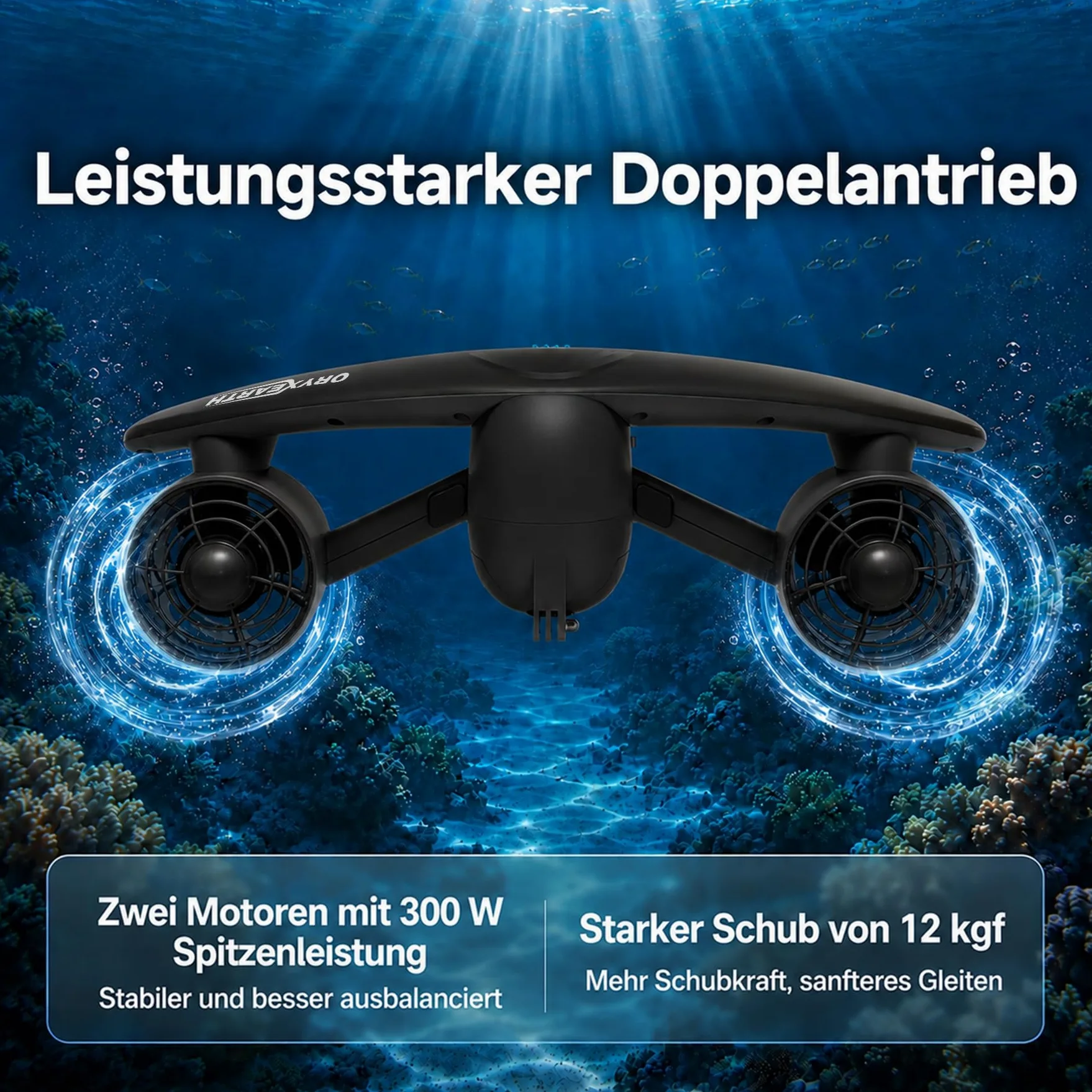Oryxearth Doble Motor Scooter Submarino, 50 m, profundidad, 2 velocidades ajustables, soporte para cámara de acción, alerta de batería baja, scooter marino impermeable con seguridad infantil para