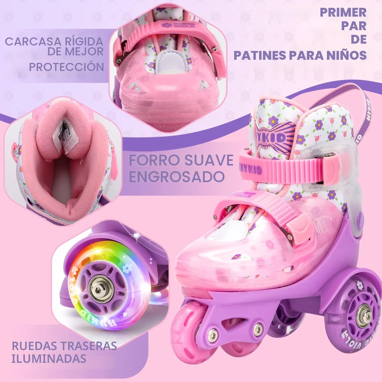 Patines 4 Ruedas Niña, 4 Tallas Ajustables 3-8 Años, Unicornios para Niñas Construcción de 3 Puntos Estable y Segura,Patines para Niños Principiantes Patinete