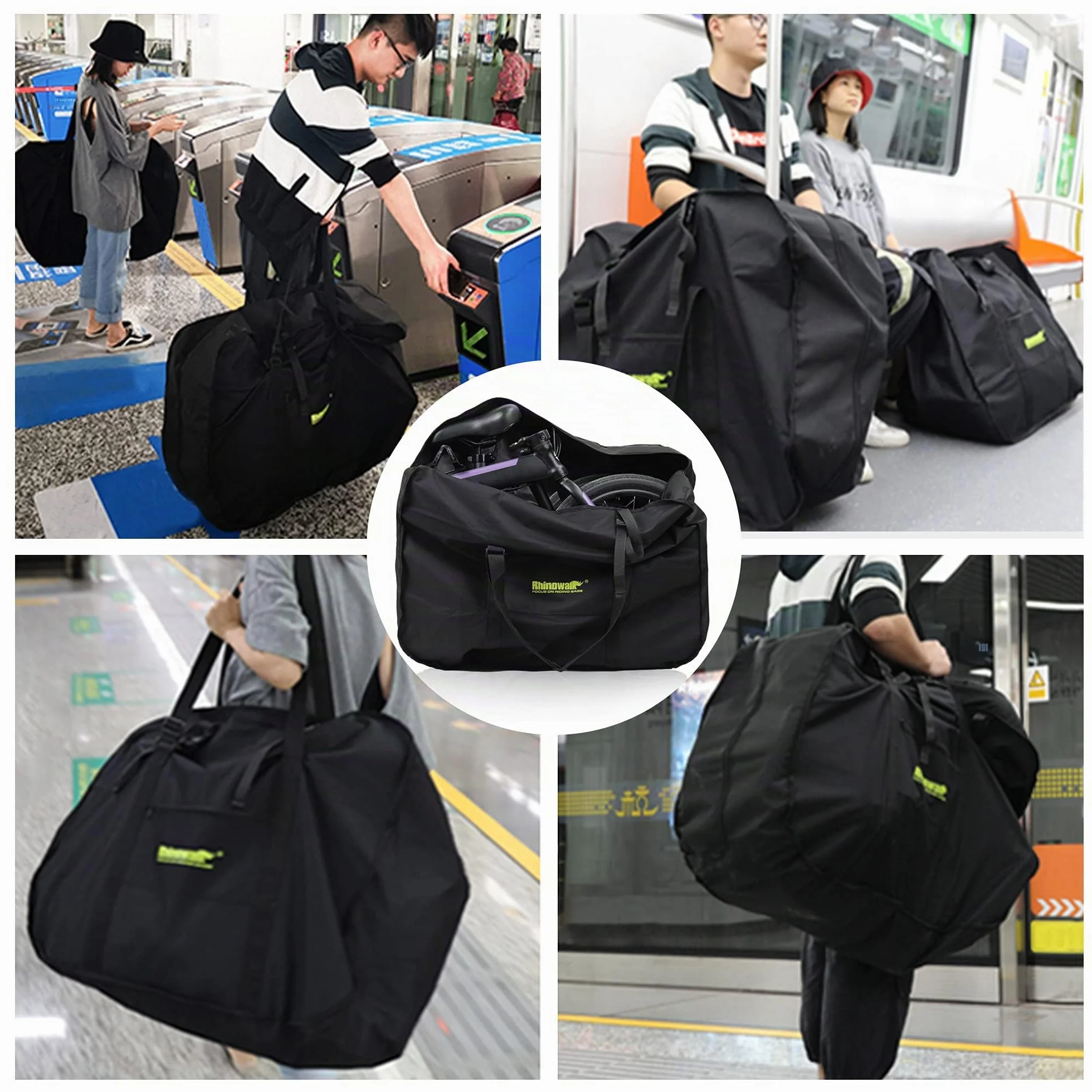 Rhinowalk Bolsa Plegable para Bicicleta de 20/26 Pulgadas, Impermeable, Bolsa de Transporte para Coches, Tren y Viajes (Negro 20 Pulgadas)