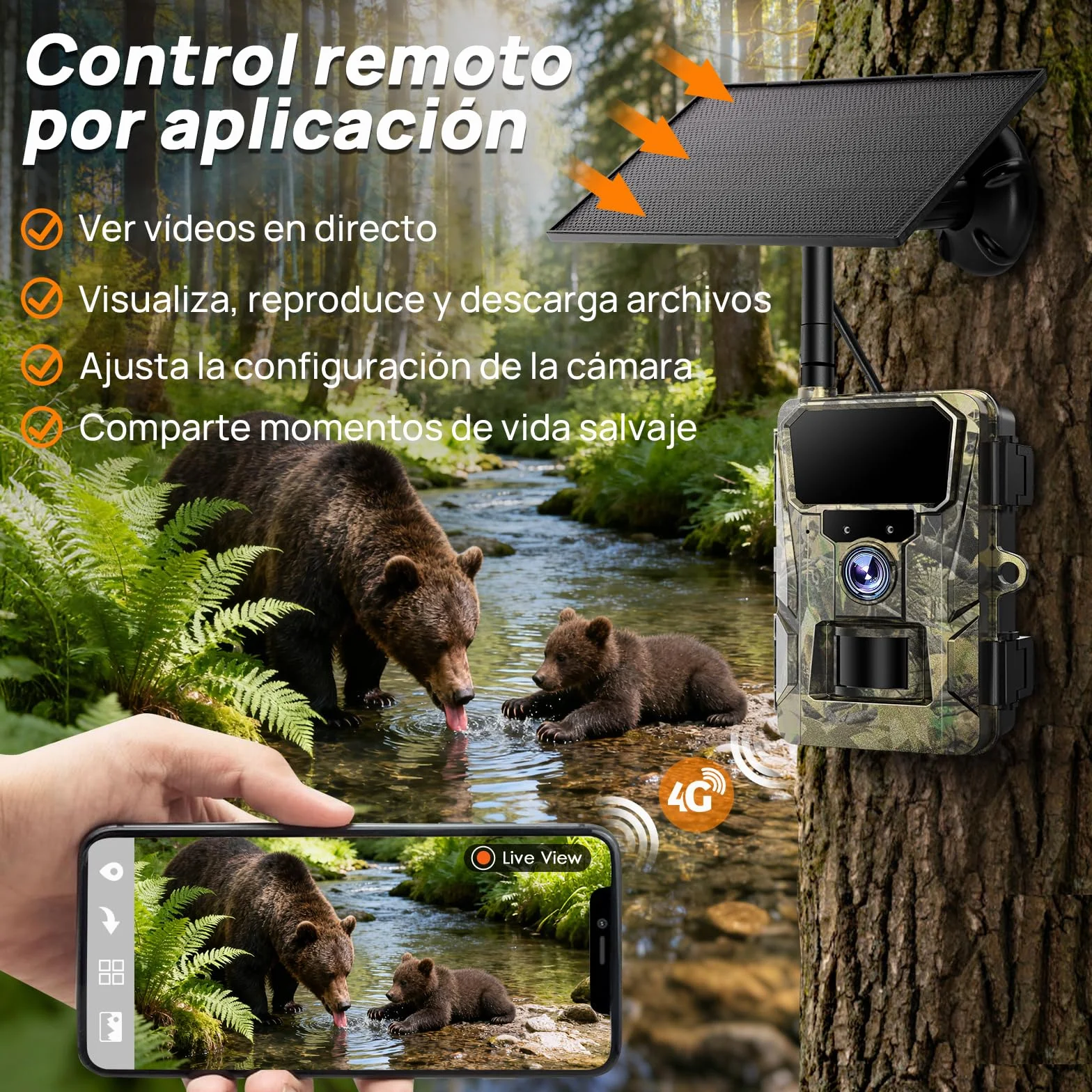iZEEKER 2 en 1 Solar Cámara de Caza 4G LTE 48MP HD Nocturna con App, Batería 5200mAh, IP66 Impermeable