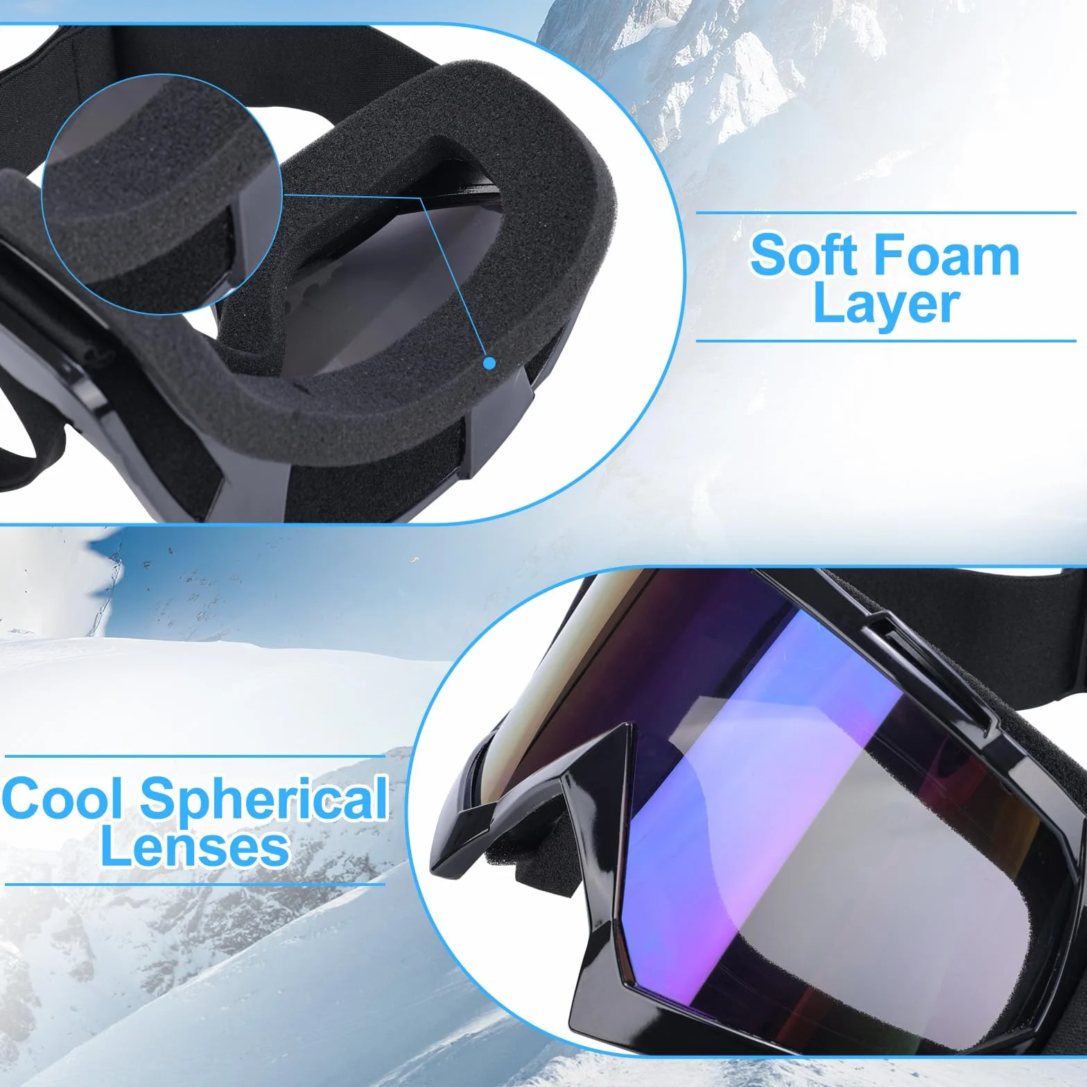 Gafas de Sol Esquí Máscara Gafas Esqui Gafas de Motocross con Protección UV para Snowboard Esquí, Skating y Otros Deportes de Nieve para Hombres/Mujeres/Jóvenes