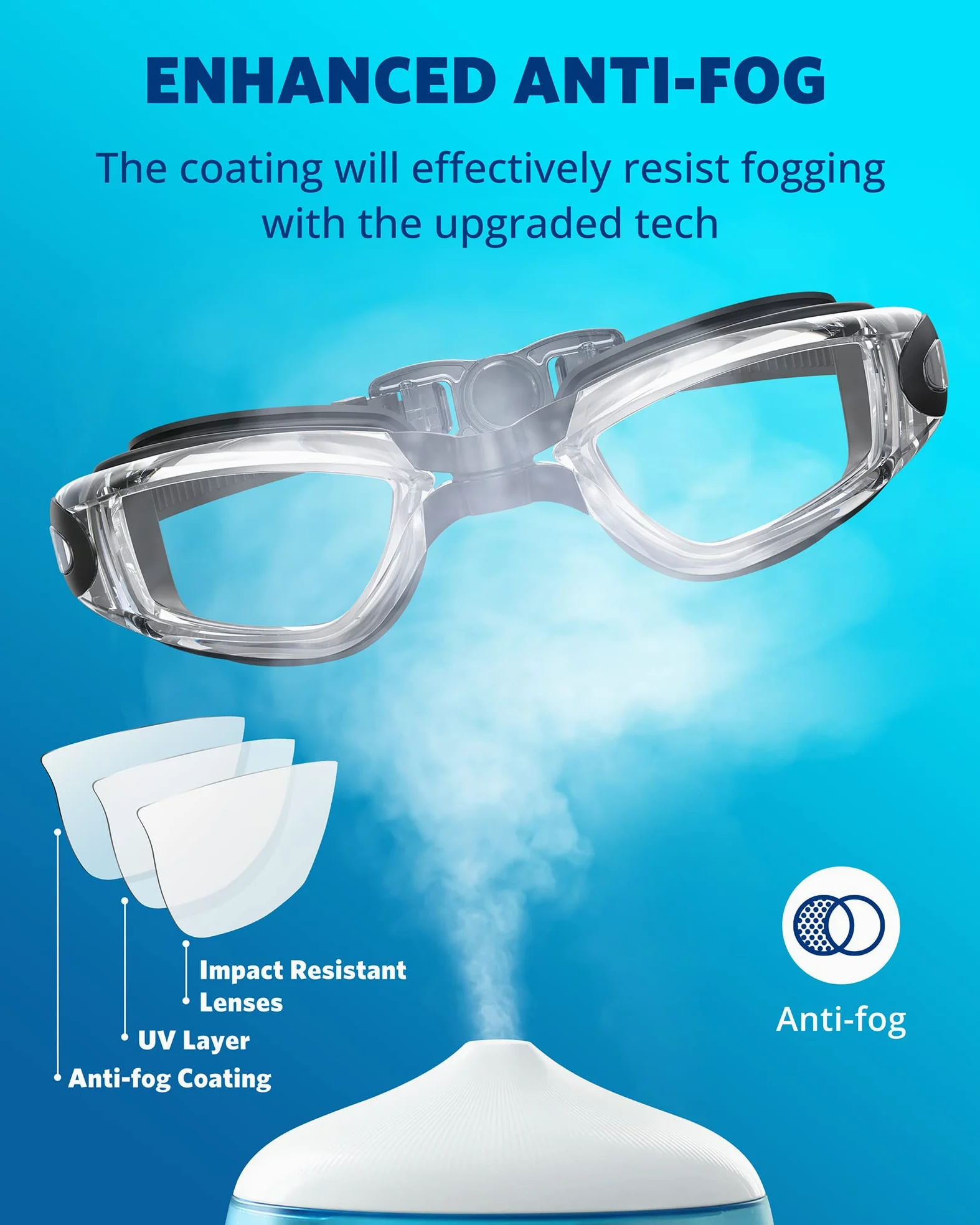 Aegend Gafas de natación, sin fugas, protección completa, adultos, hombres, mujeres y jóvenes..