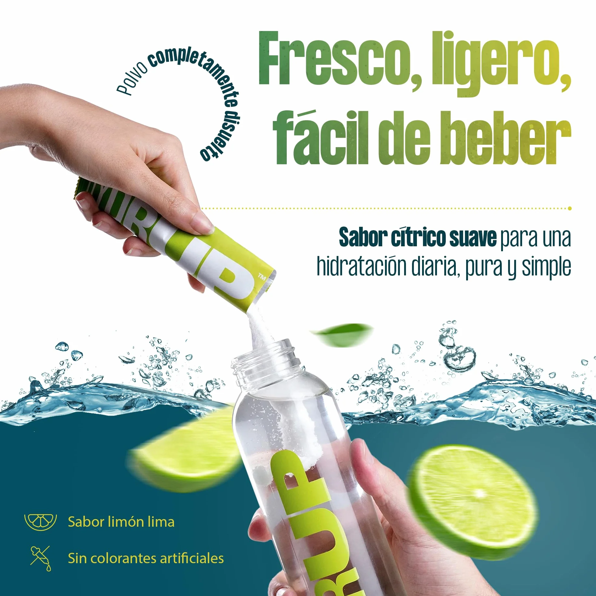 Electrolitos en Polvo 1733 mg - Hidratación Rápida y Energía al Instante, Sales Minerales con Vitaminas B y C, Sabor Lima Limón, 16 Sobres Sin Gluten